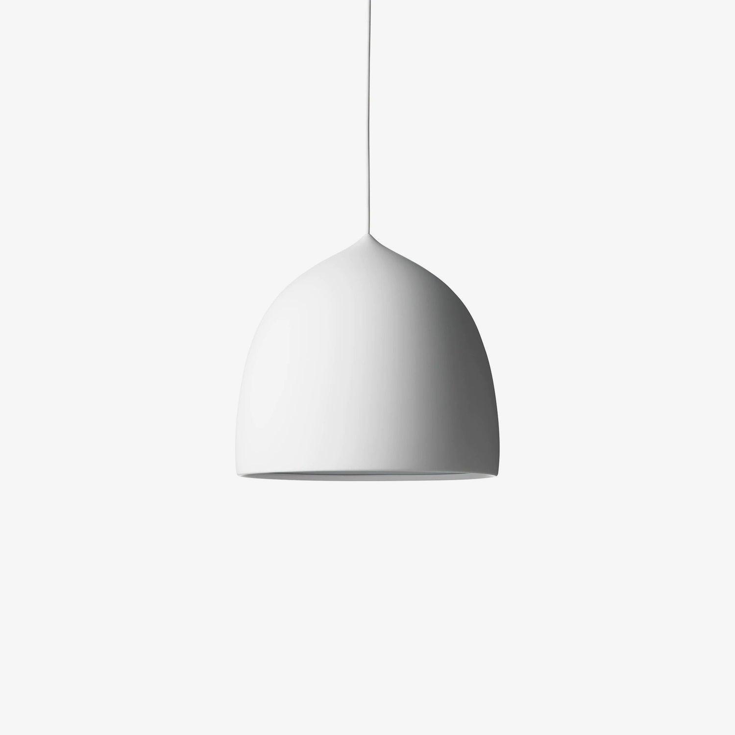 White bell-shaped shade on a light cord