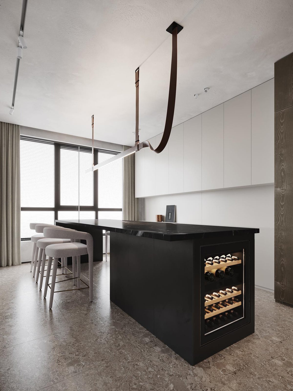 Brown Belt suspension over a kitchen island