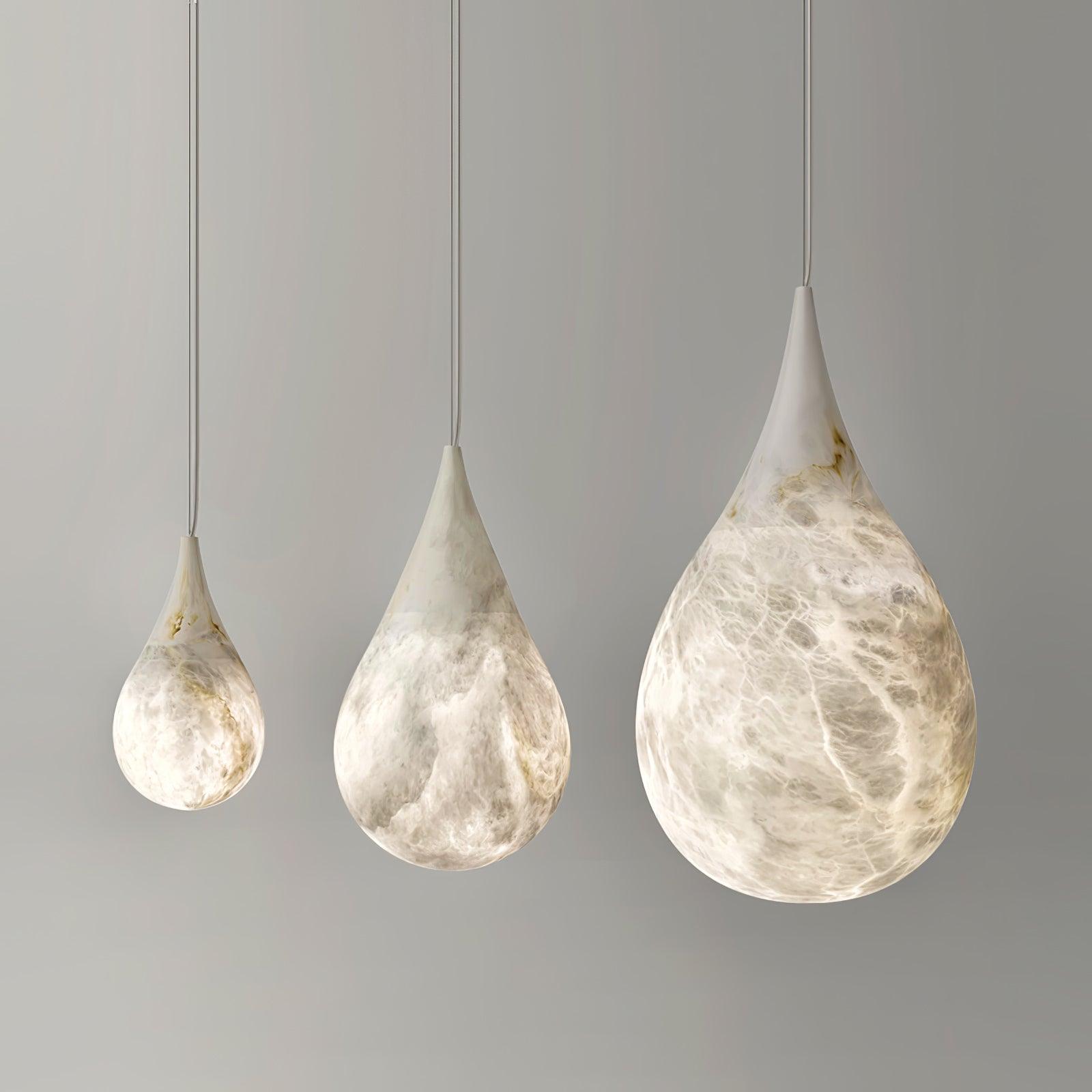 Three White marble droplet pendants shown together