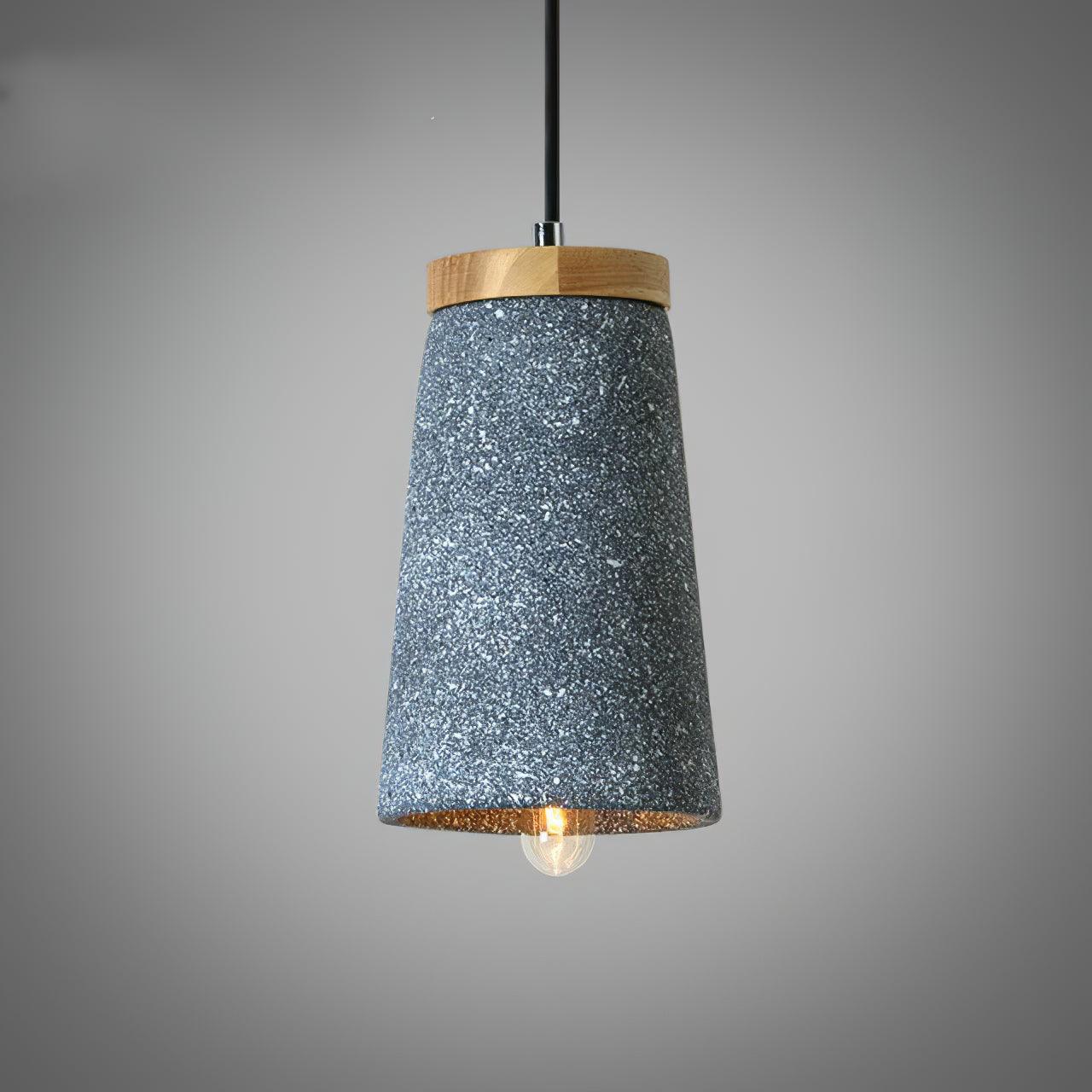 Dark grey Coburg cement pendant with a round wooden top and black cable