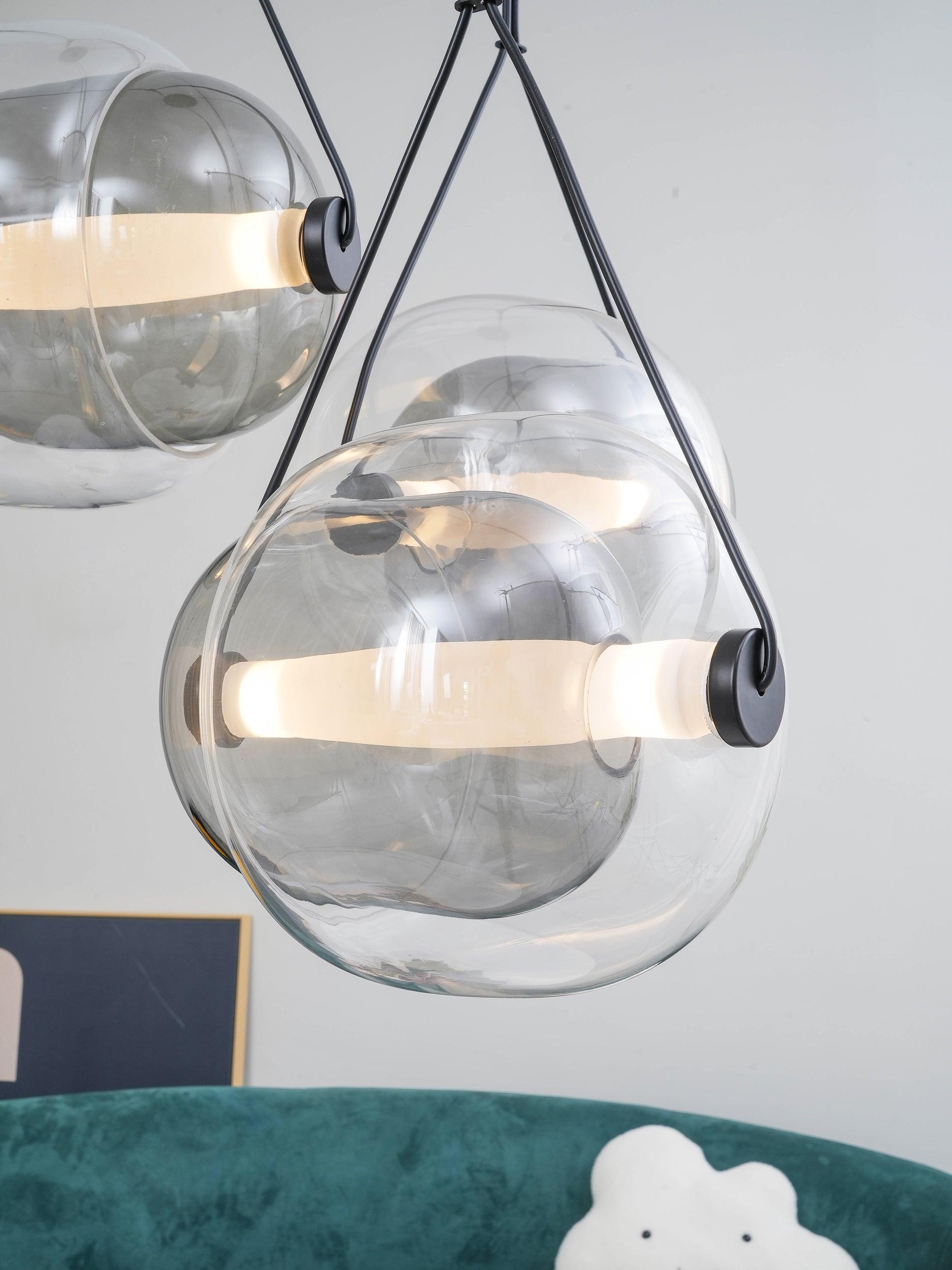 Close-up of clear outer glass and horizontal luminous tube