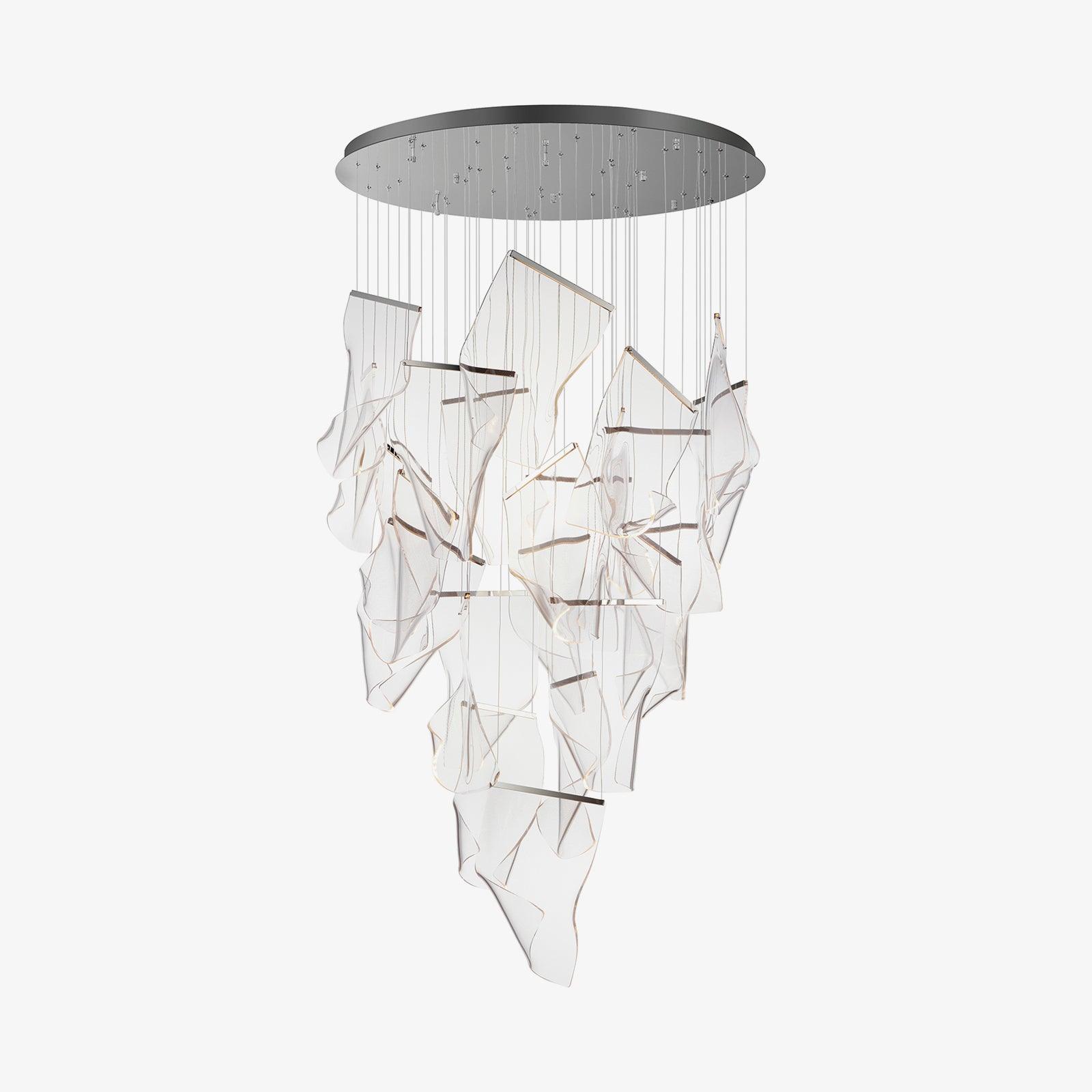 Unlit wavy acrylic sheets in a cascading arrangement
