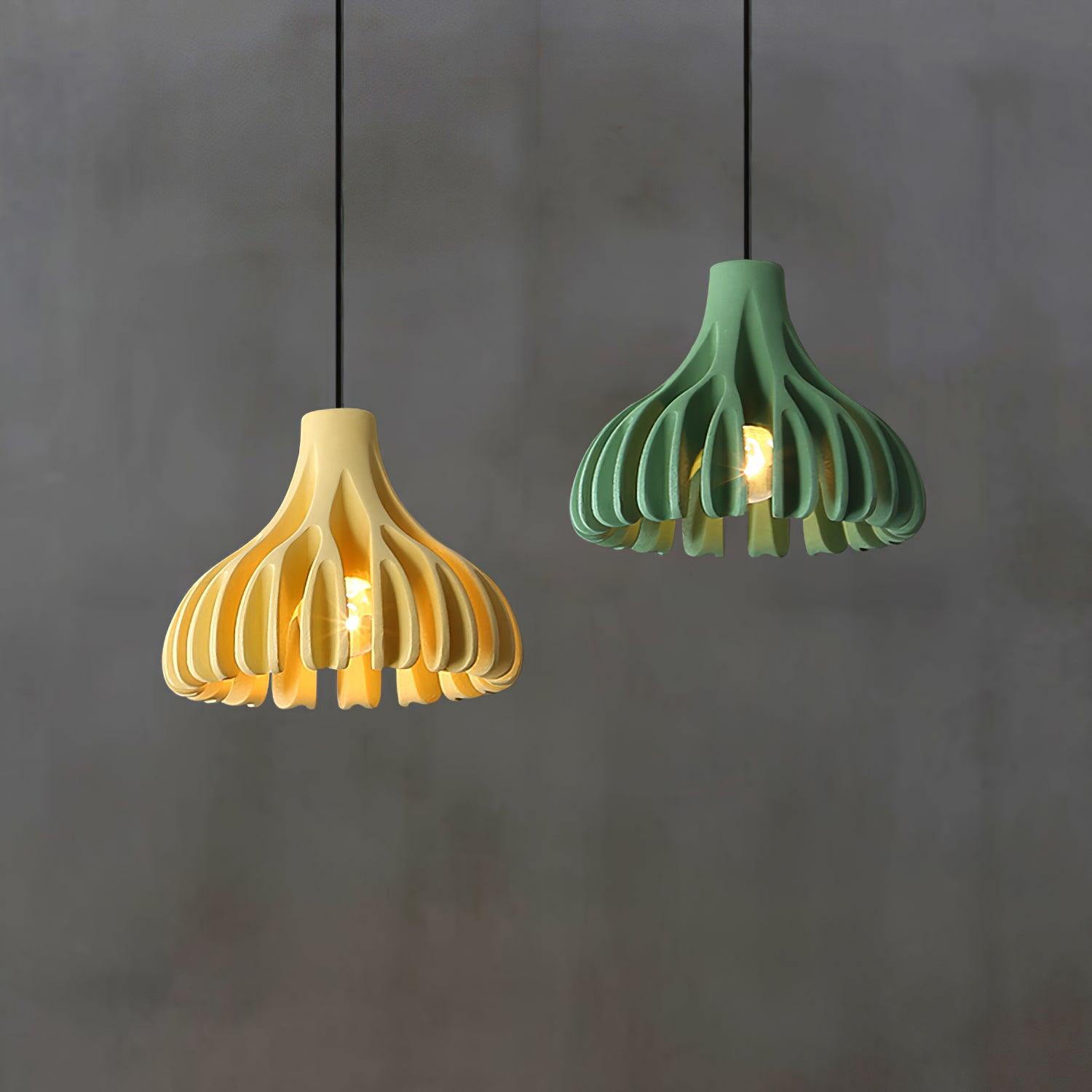 Yellow and Green open ribbed pendants