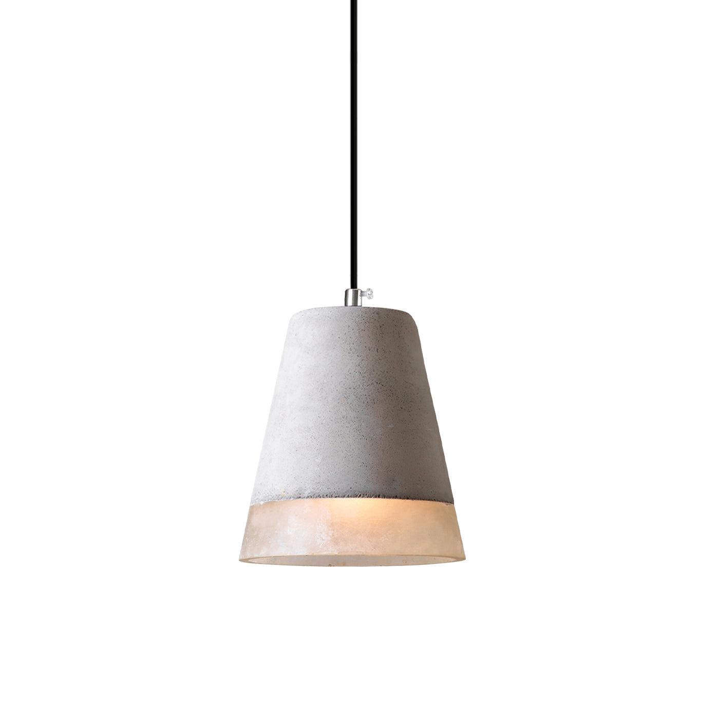 Tapered grey pendant shade with a translucent band around its open lower edge