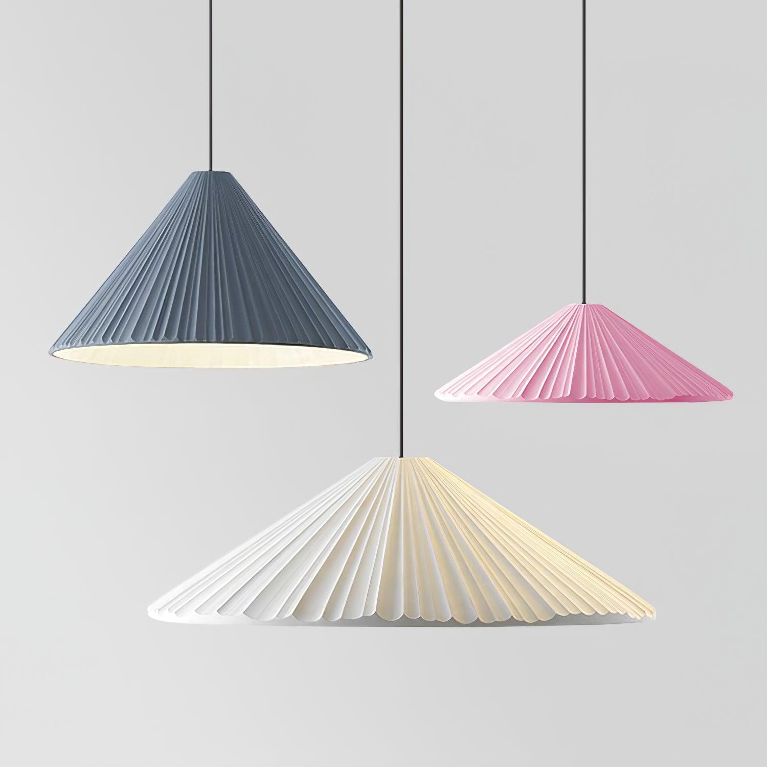 Blue Pink and White pleated shade shapes