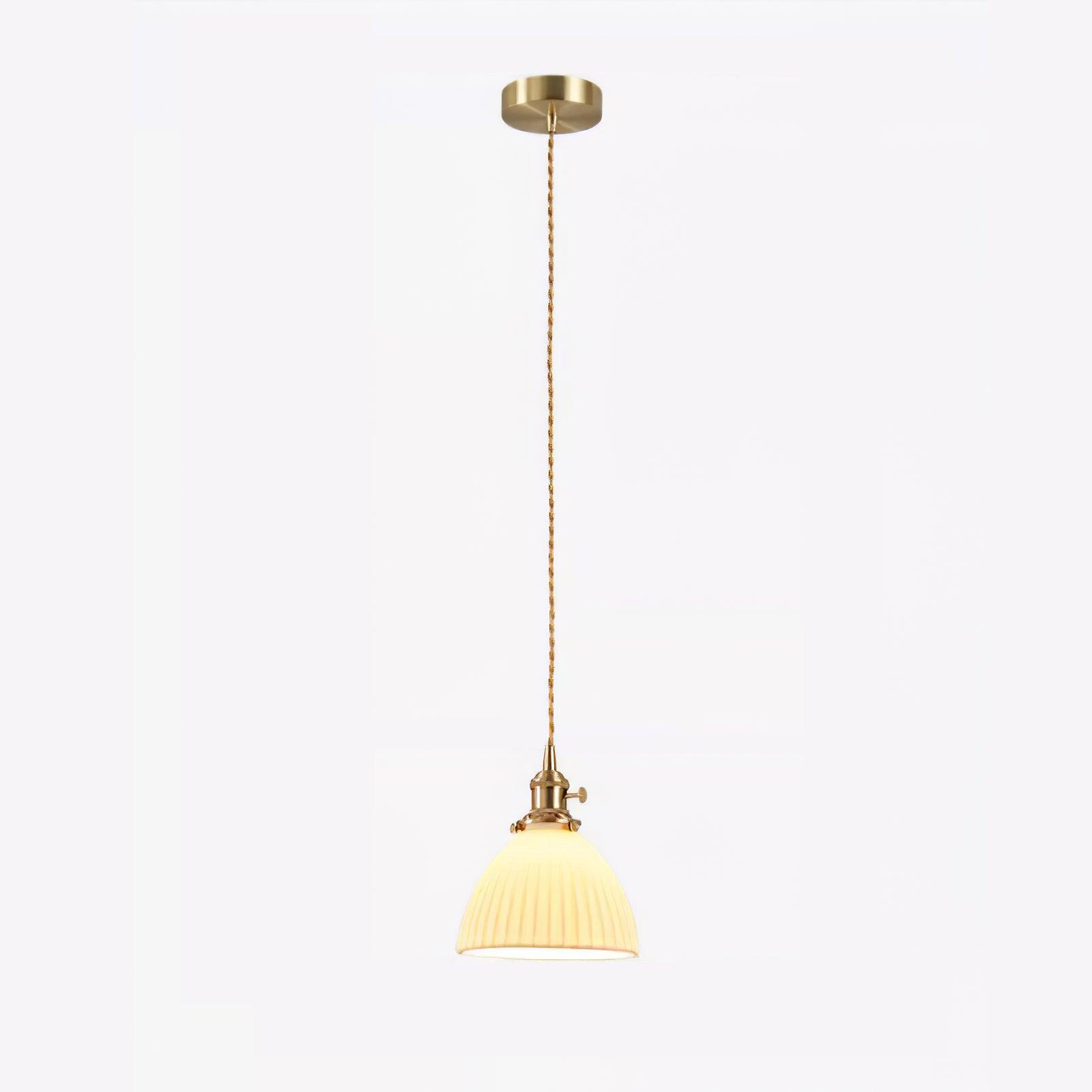 Brass Pleated Ceramic Pendant Lamp - Cueteks
