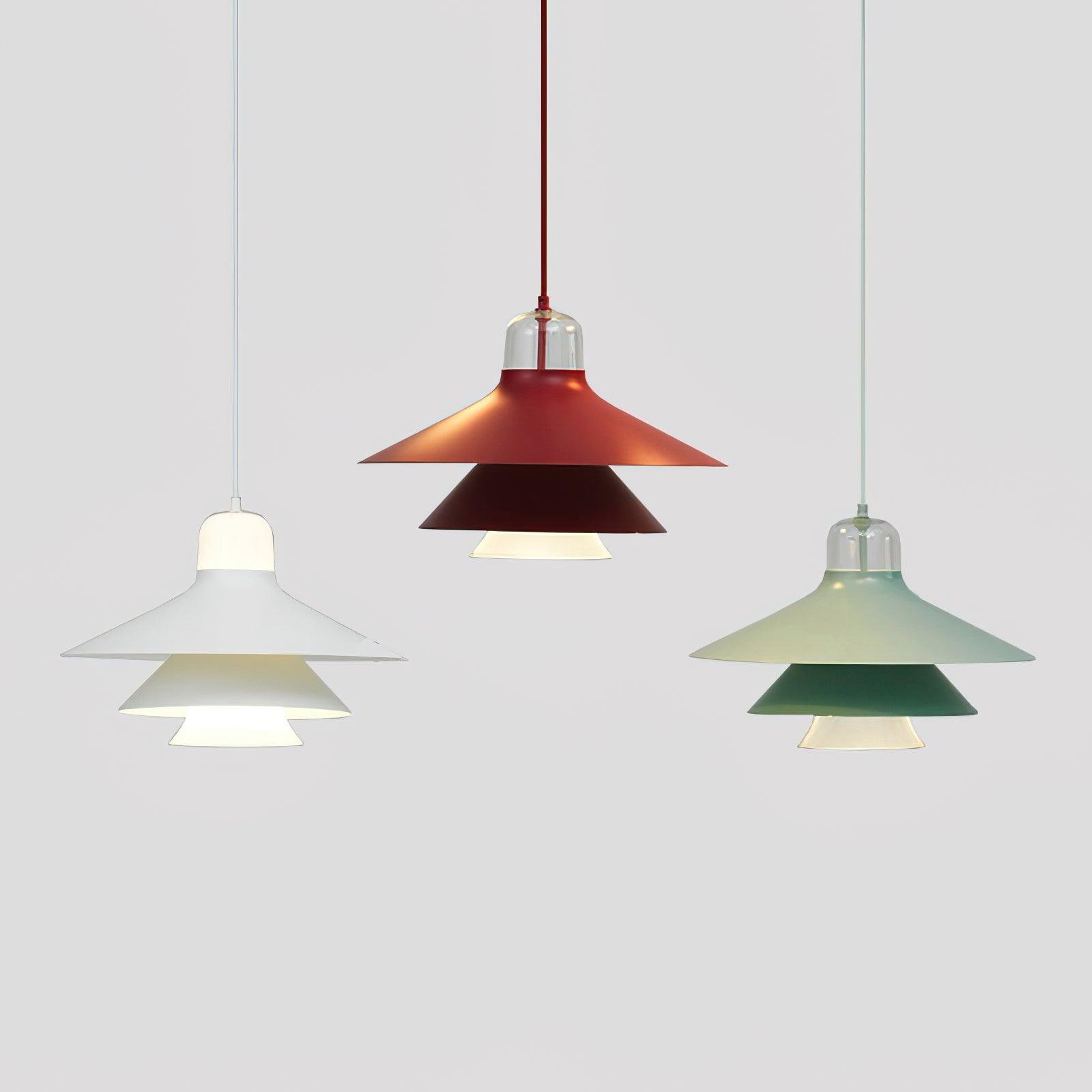 White Red and Green pendants displayed together