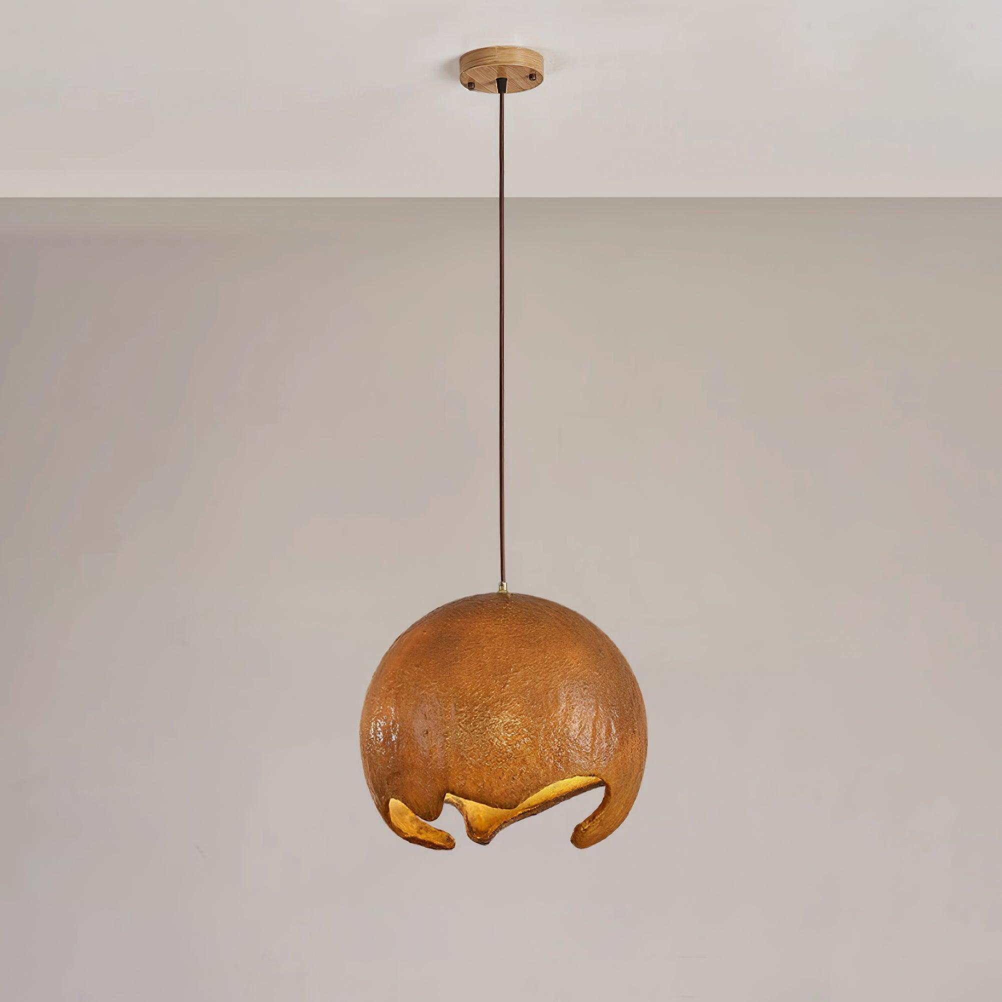 Brown globe pendant suspended from a round canopy