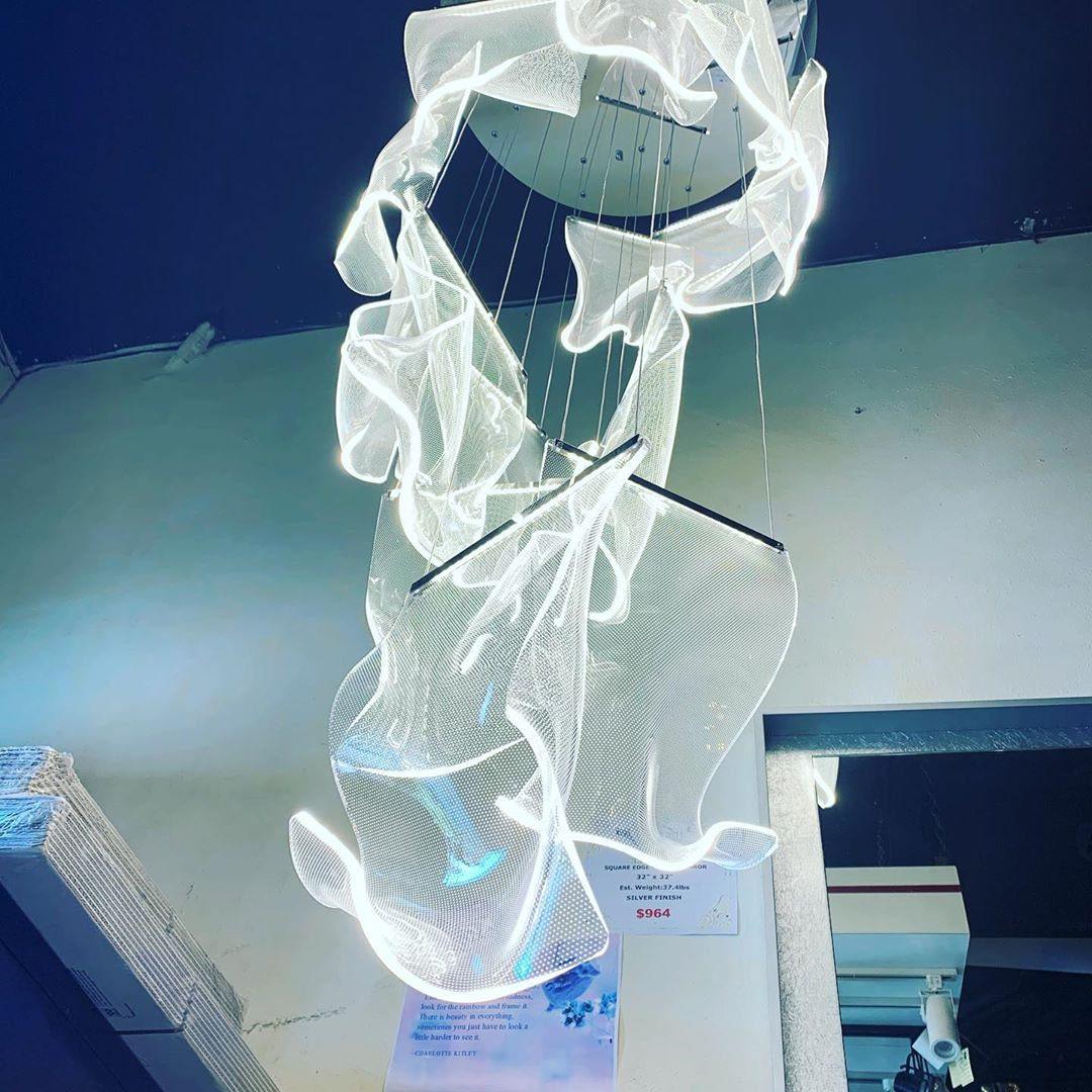 Illuminated acrylic cascade in a showroom display