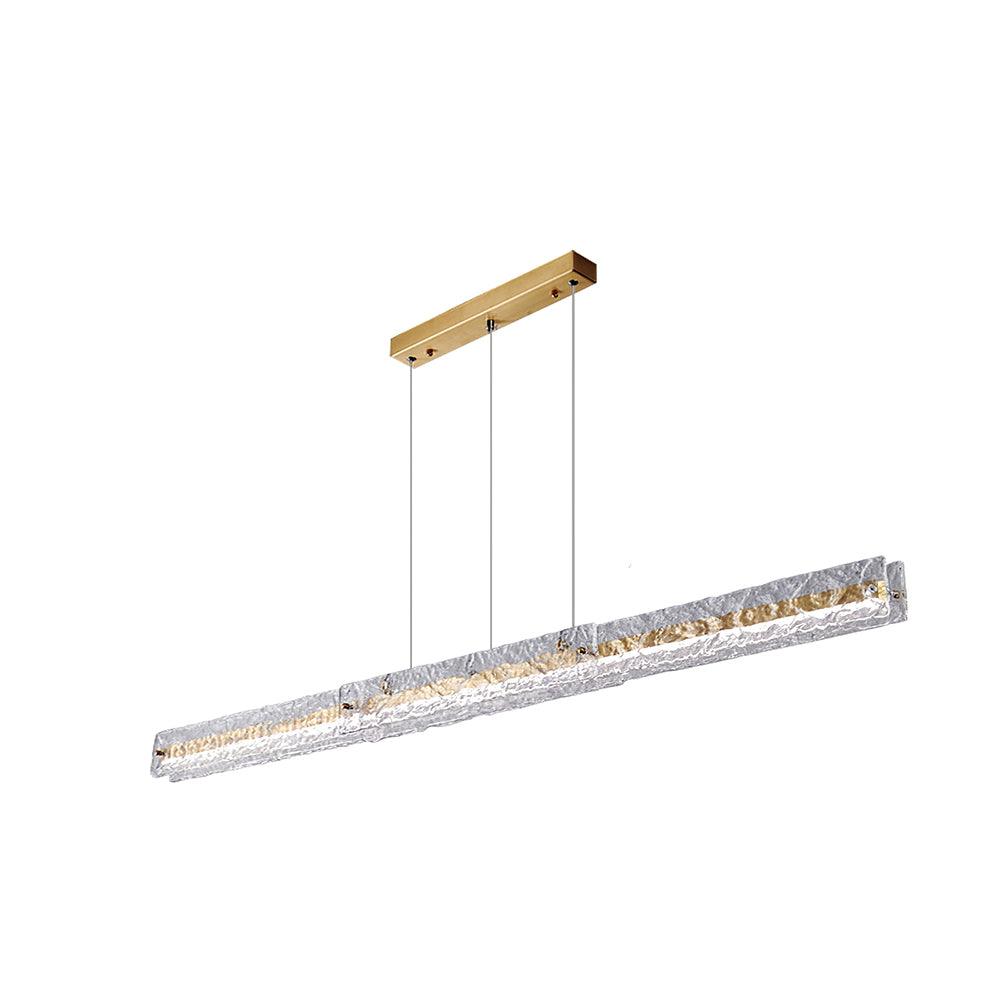 Model A 127 cm Brass selection with long clear rectangular textured glass and brass-tone canopy, angled on white