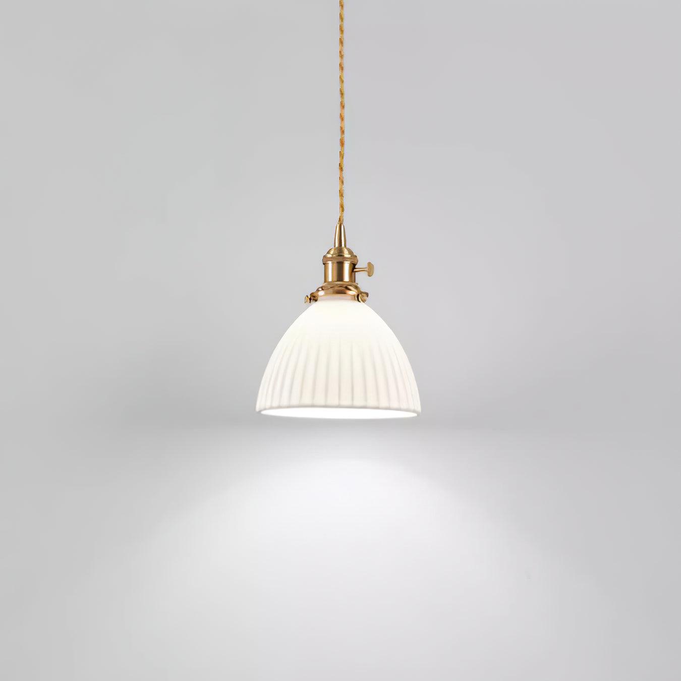 Brass Pleated Ceramic Pendant Lamp - Cueteks