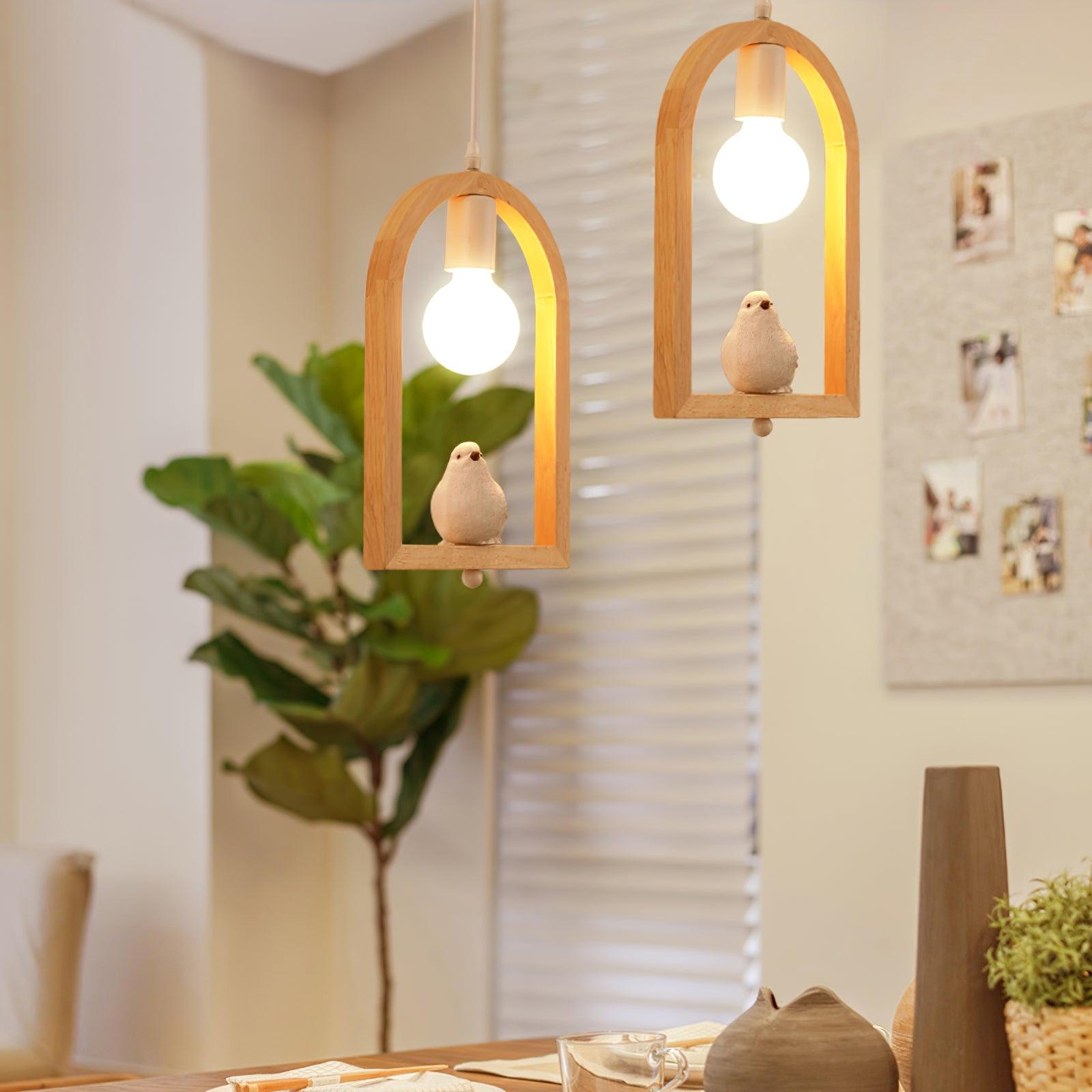 Wood Bird Resin Pendant Light - Cueteks