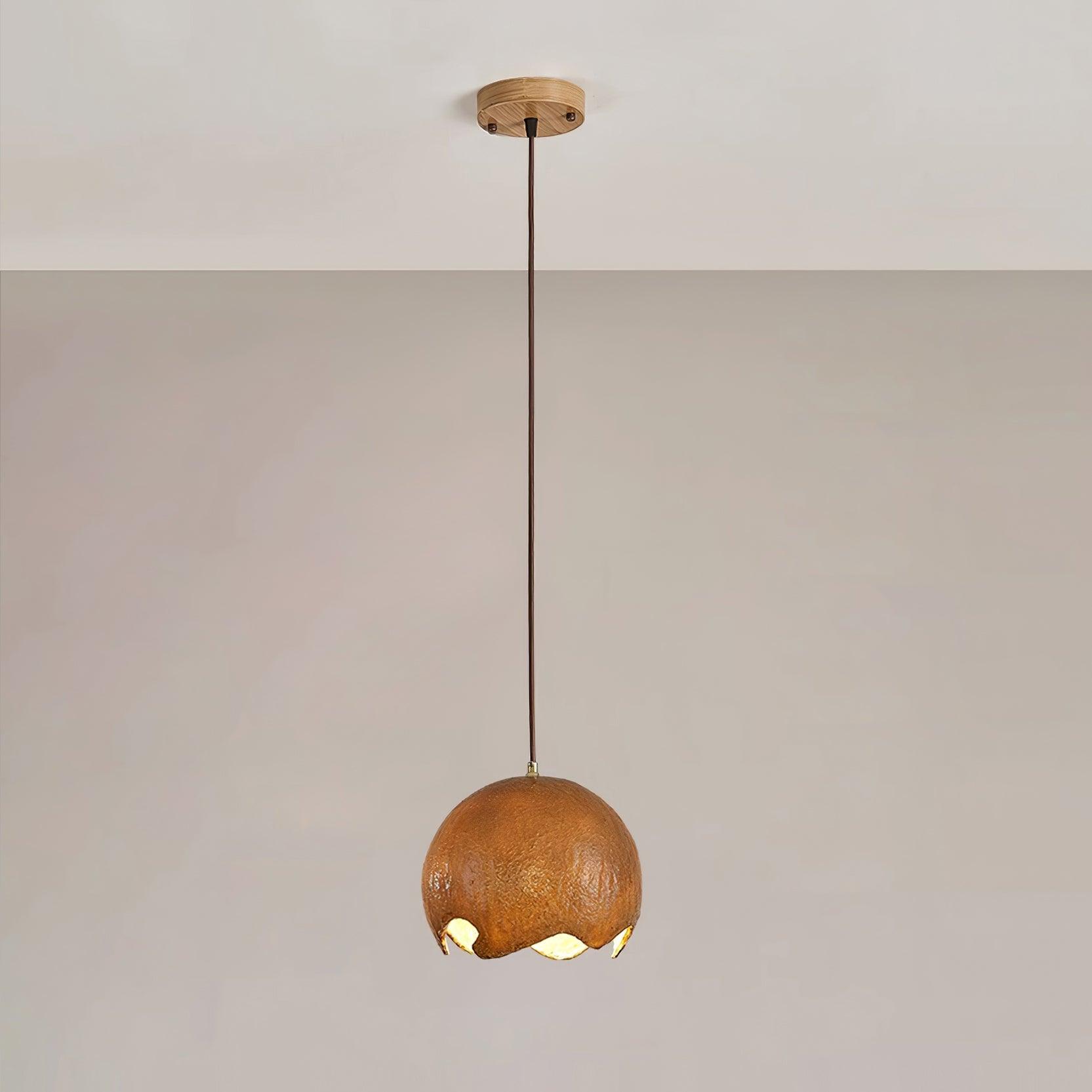 Small brown globe pendant with a brown-toned cable and gold-coloured canopy