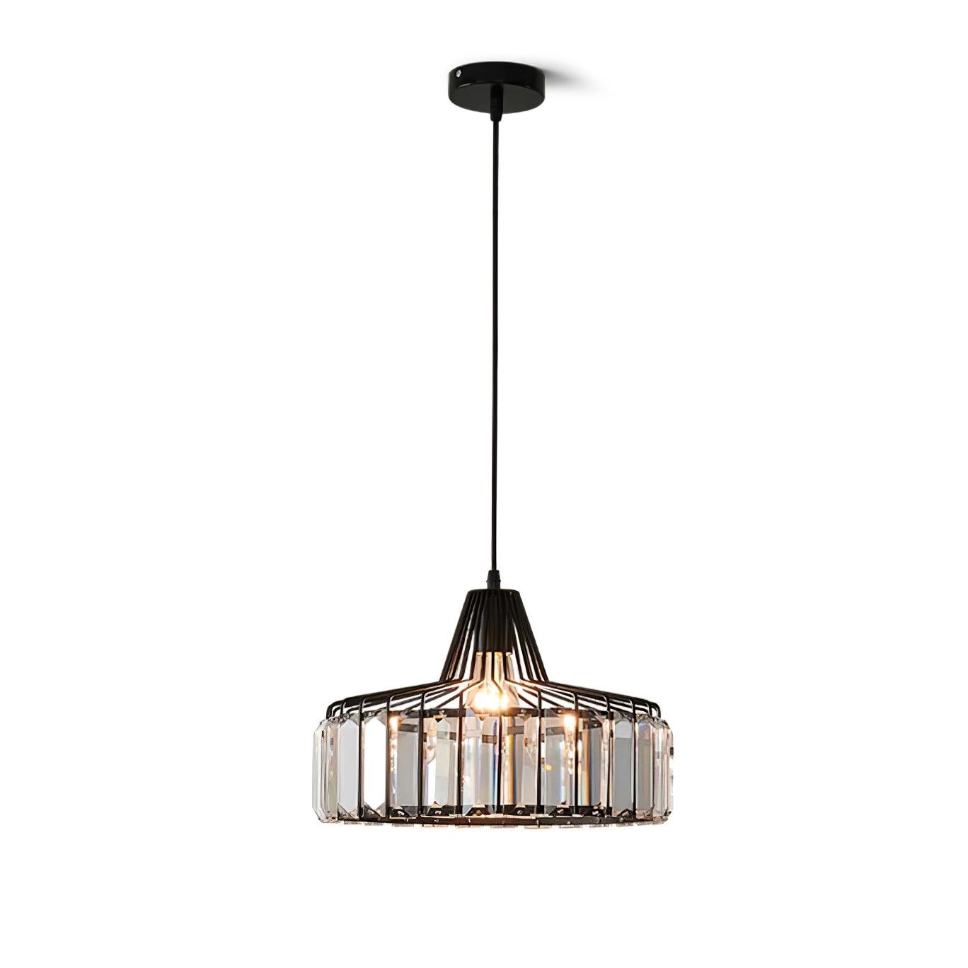 Black drum pendant with round canopy and suspension cable