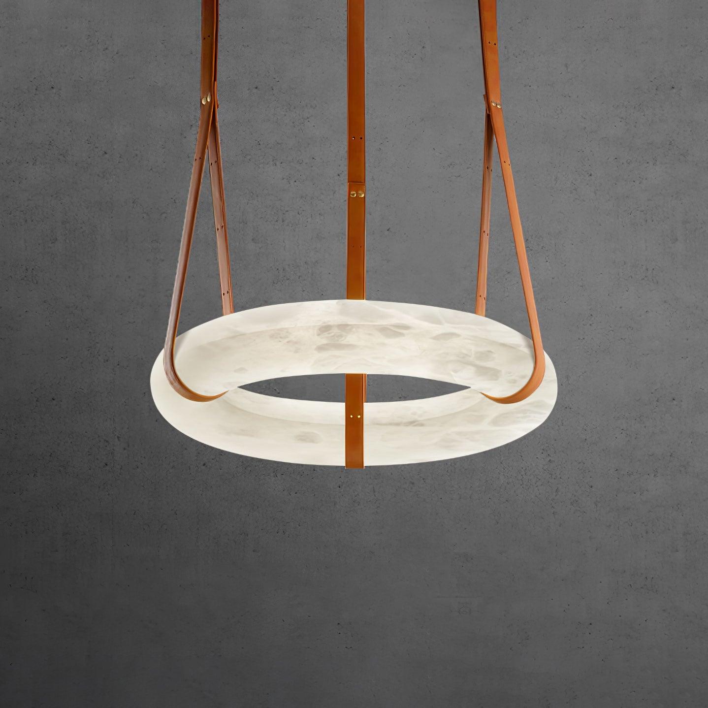 Brown straps supporting an illuminated ring