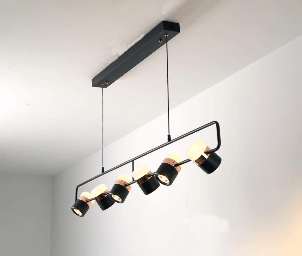 Adjustable LED pendant light with an open geometric frame