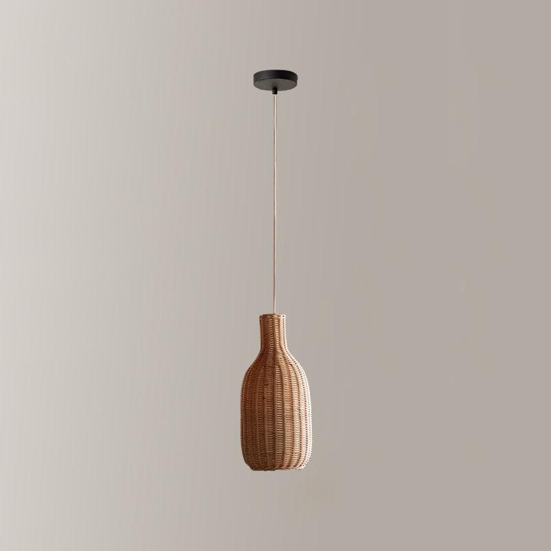 Brown narrow bottle-shaped pendant with dark canopy