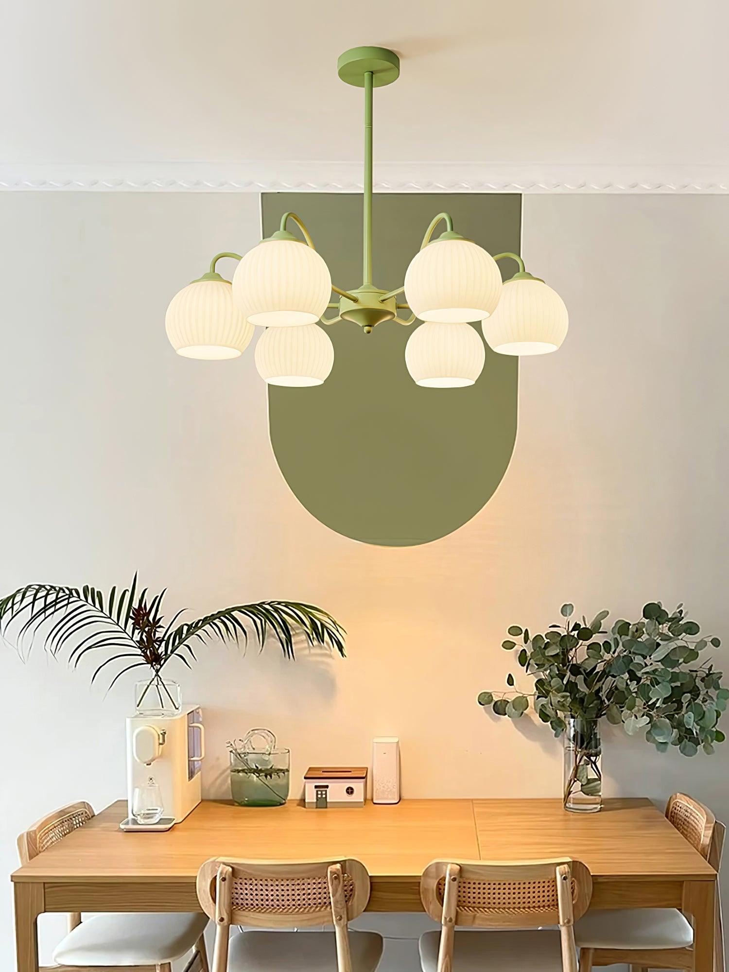 Ribbed Glass Matcha Chandelier - Cueteks