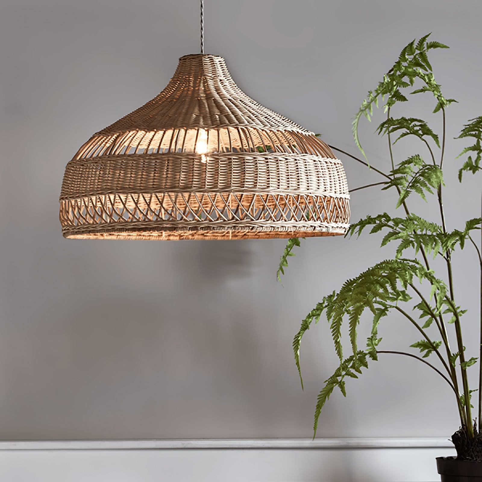 Artisanal Rattan Dome Pendant Lamp - Cueteks