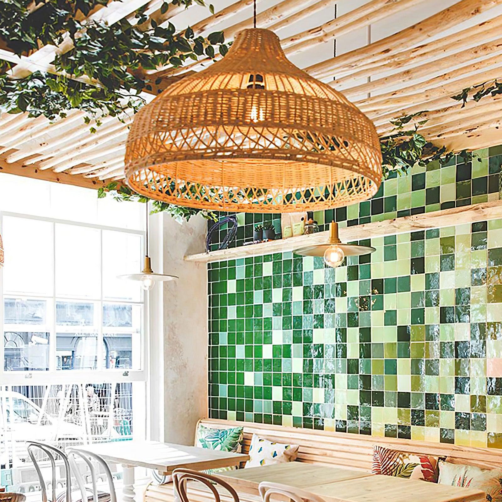 Artisanal Rattan Dome Pendant Lamp - Cueteks