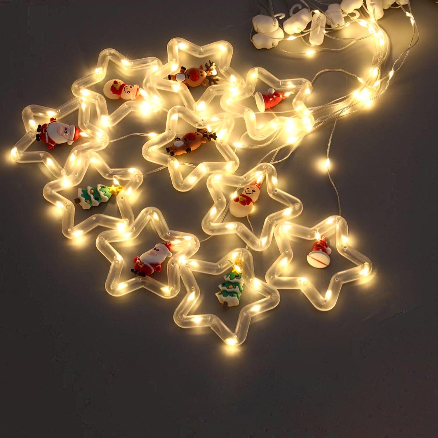 Coiled illuminated star ornaments and fine light wires