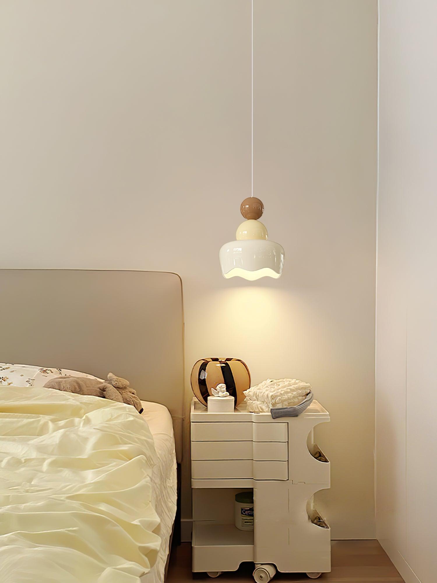 White, cream and brown pendant in a bedroom