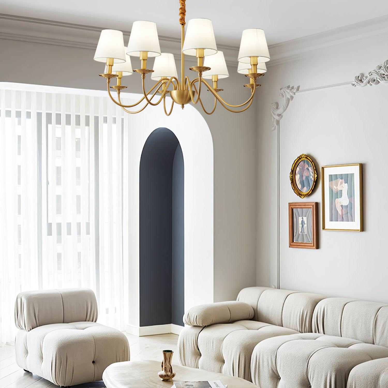 Tapered Fabric Brass Chandelier - Cueteks