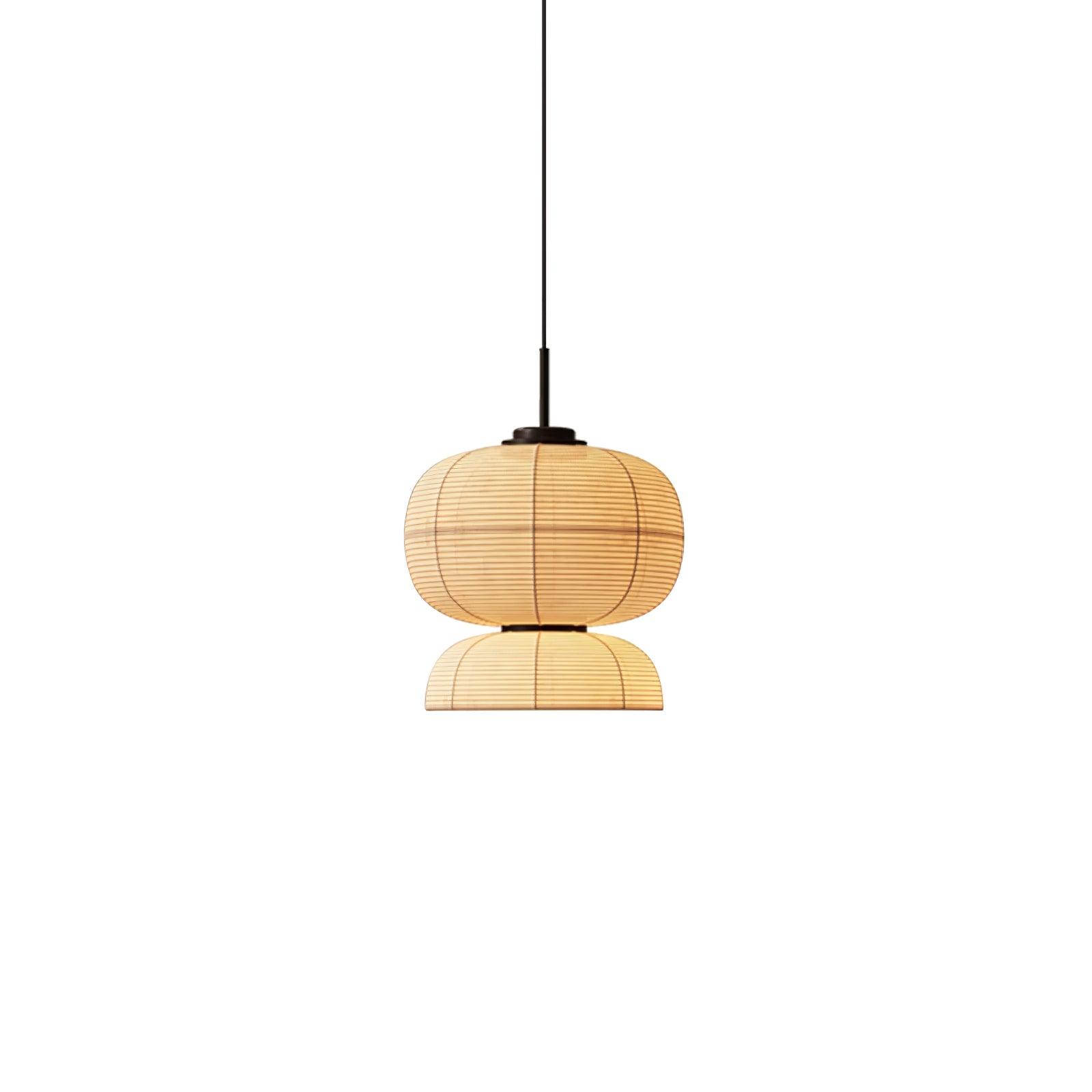 Model F rounded upper fabric section above a smaller lower dome, joined at a dark waist on black suspension
