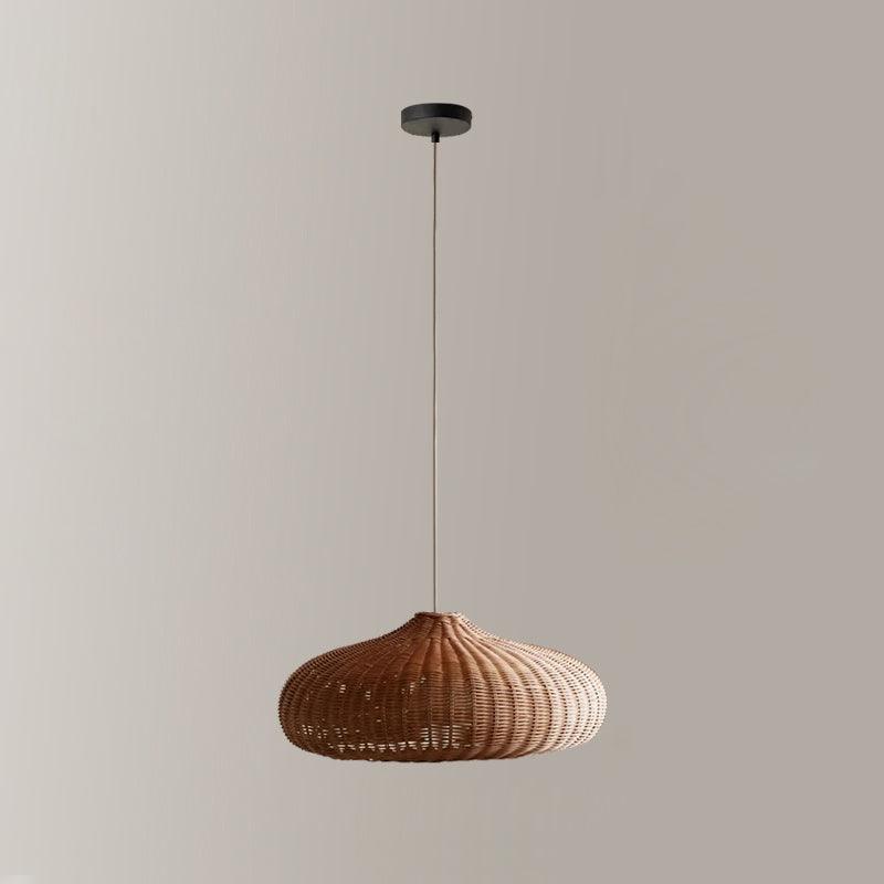 Brown low dome woven pendant with dark suspension