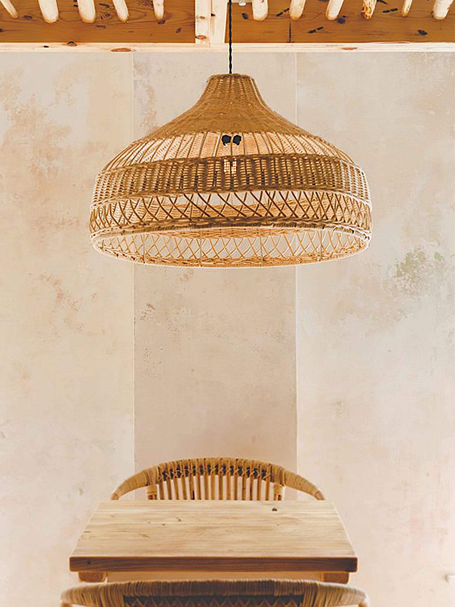 Artisanal Rattan Dome Pendant Lamp - Cueteks