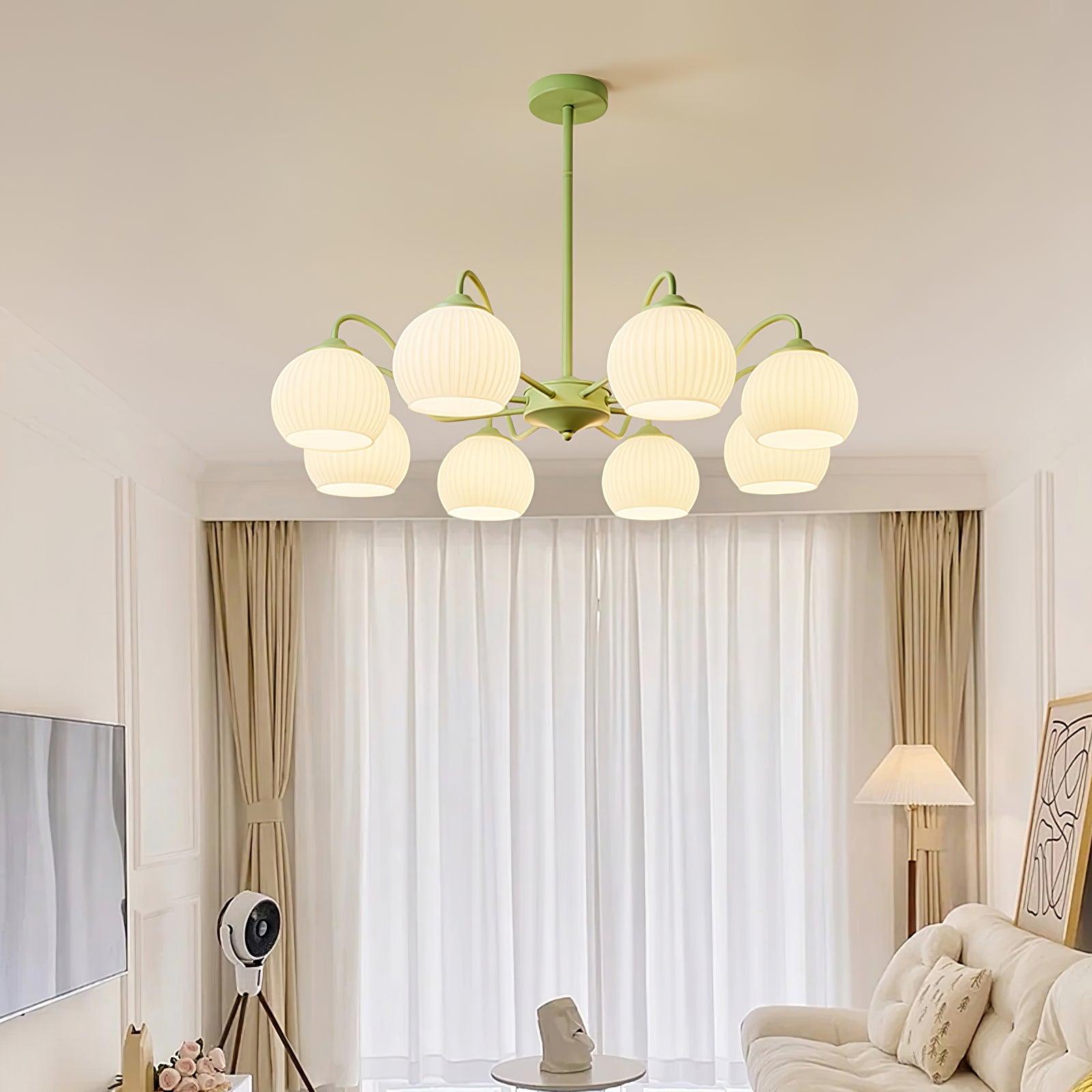 Ribbed Glass Matcha Chandelier - Cueteks