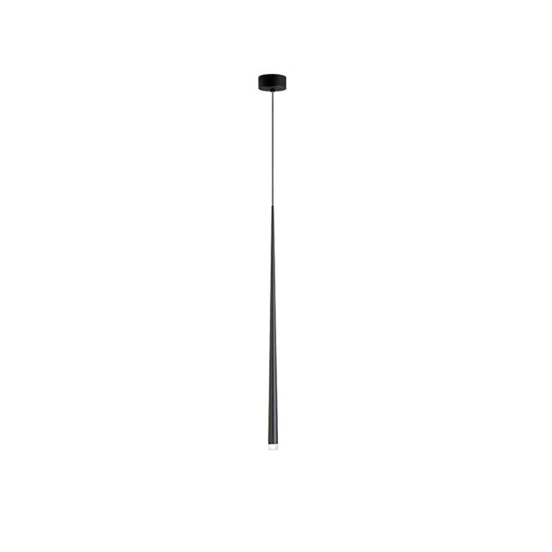 Slender Cone single black pendant with a round ceiling canopy, shown for the 60 cm tube version