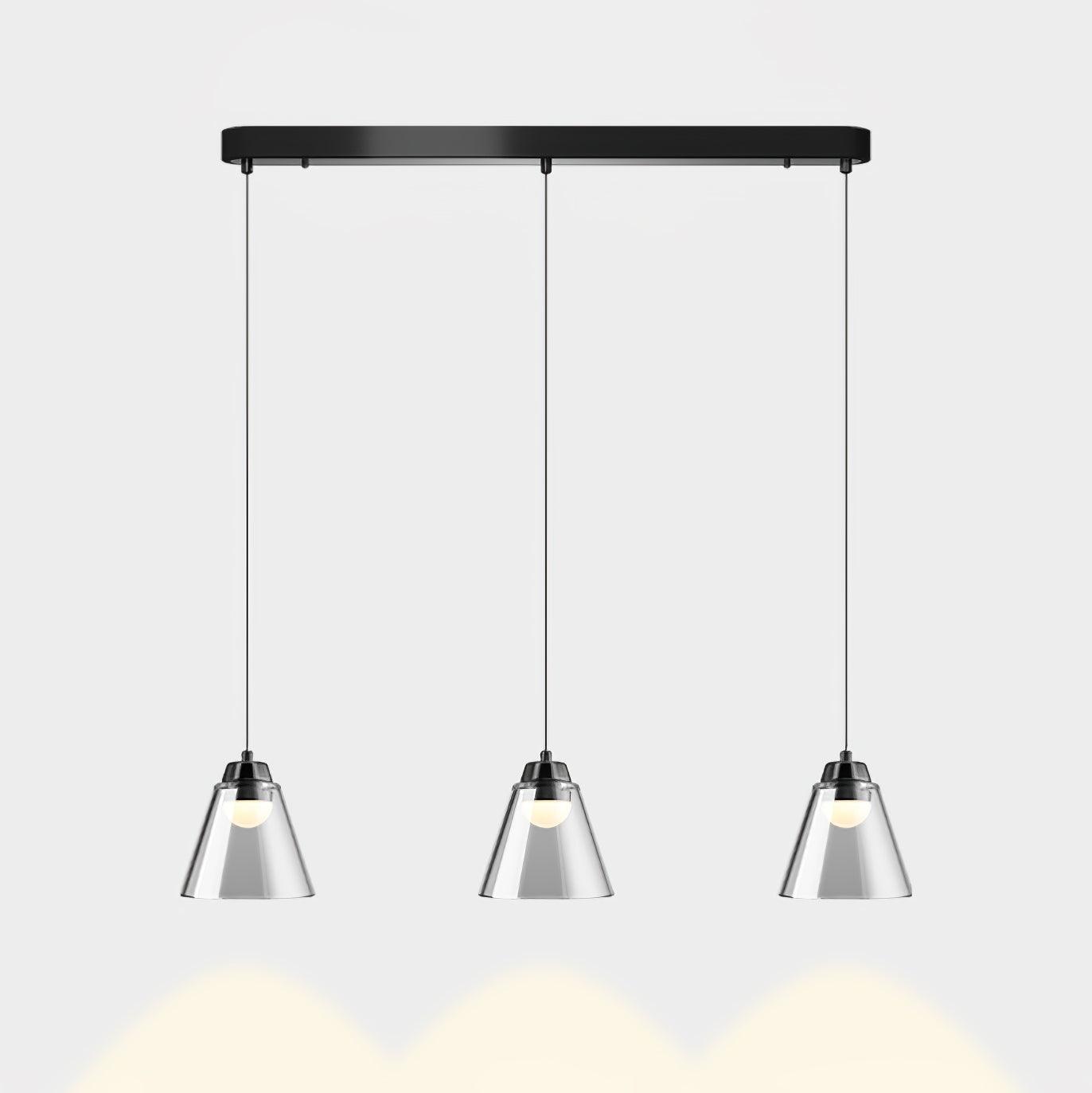 88 cm triple-drop glass pendant with one long Black canopy
