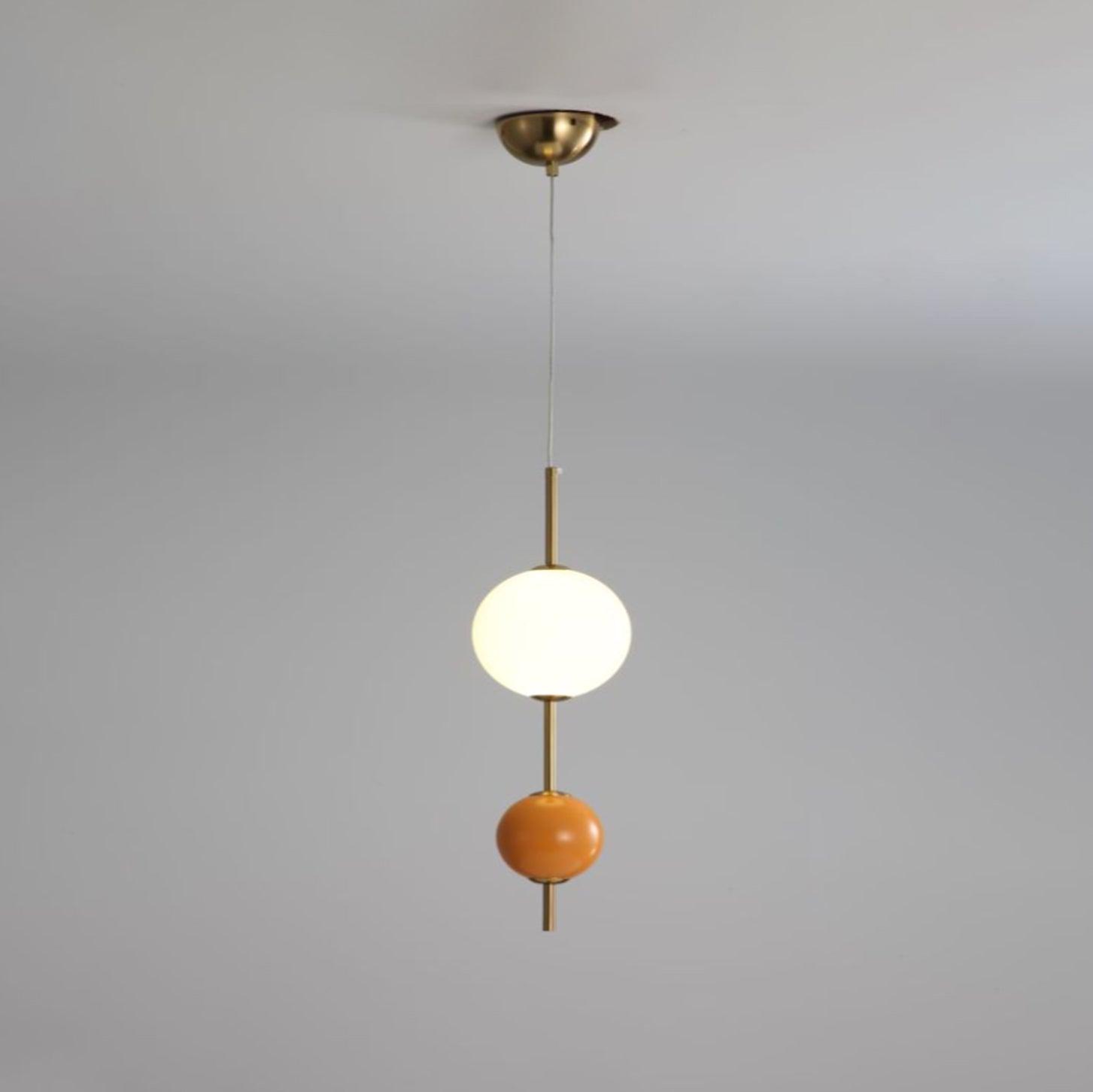 Orange two-ball pendant with Gold-finish canopy