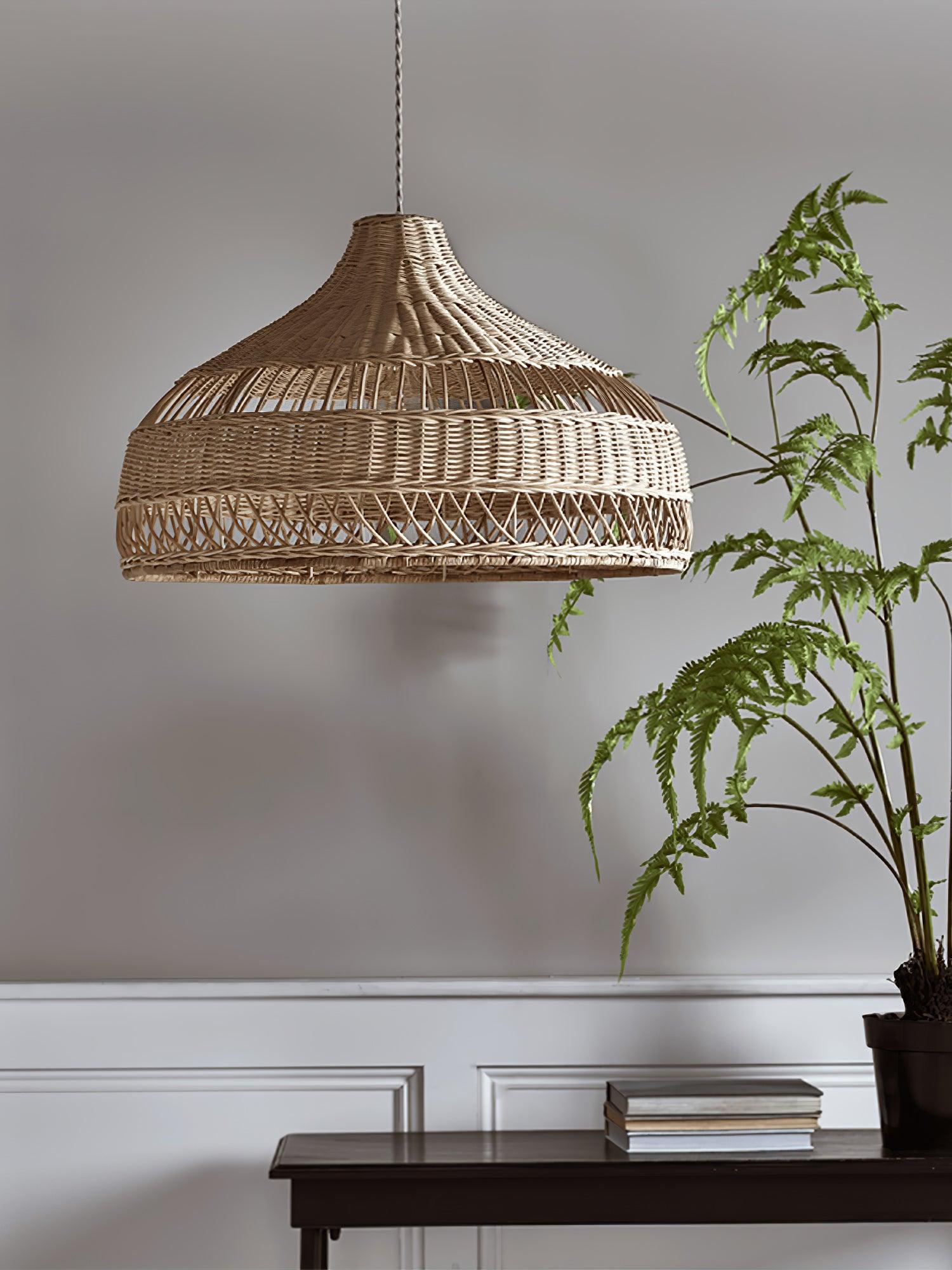 Artisanal Rattan Dome Pendant Lamp - Cueteks