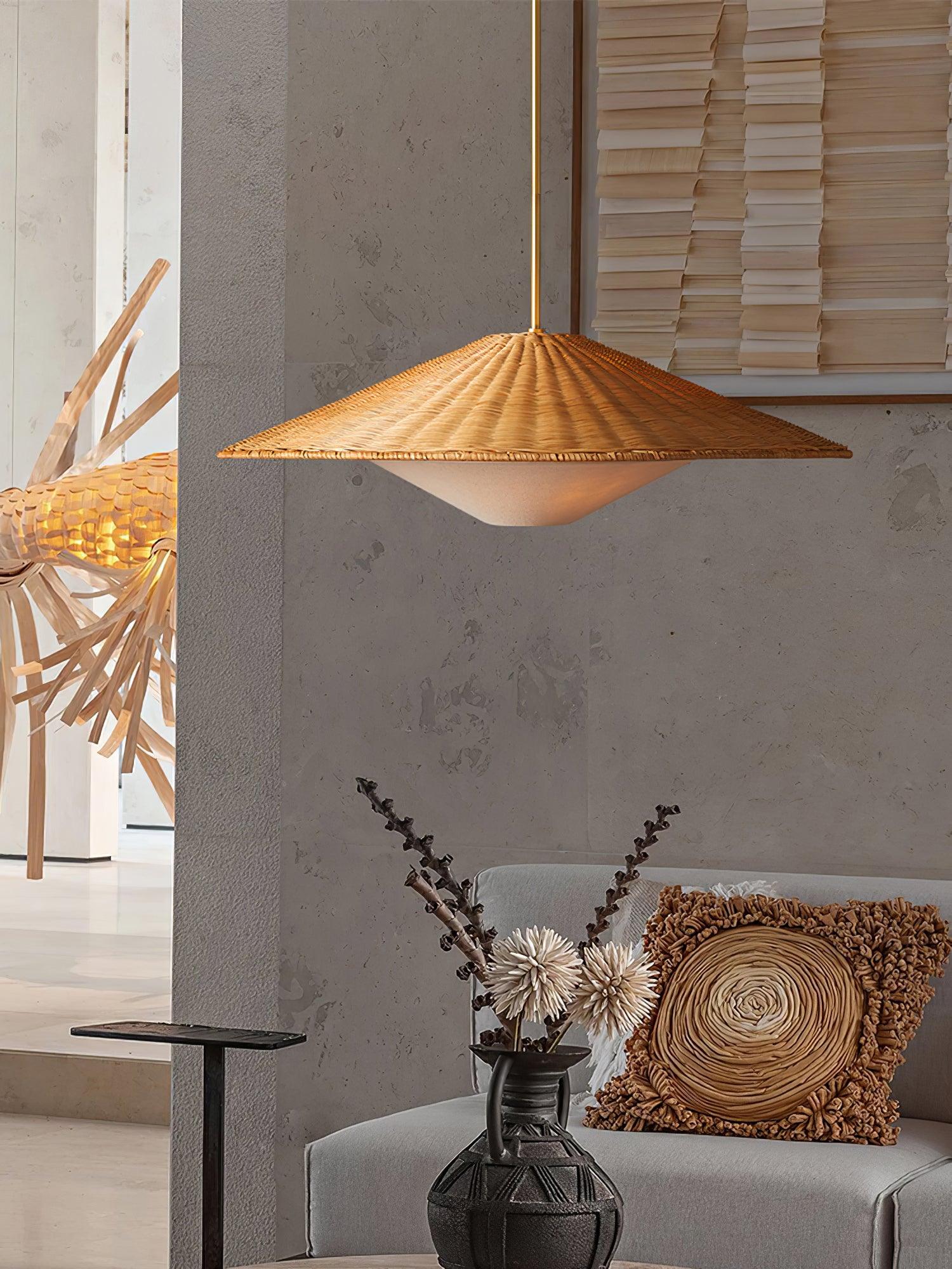 Rattan Hat Pendant Light - Cueteks