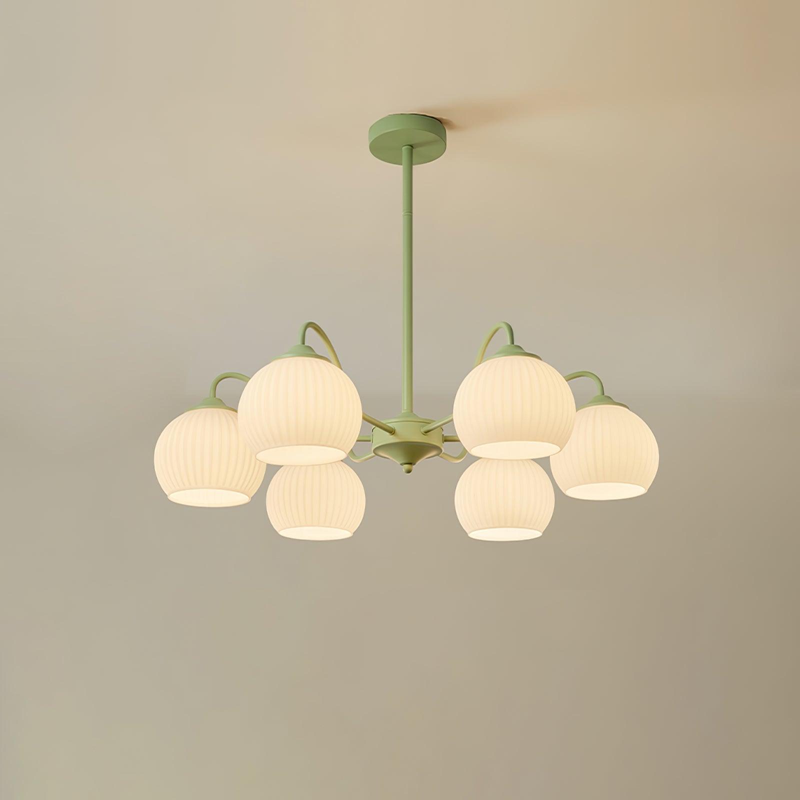 Ribbed Glass Matcha Chandelier - Cueteks