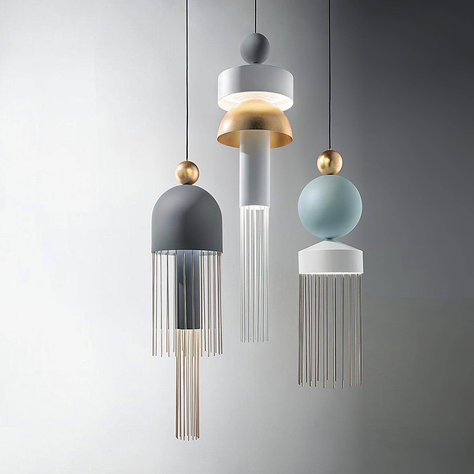 Tassel pendant dome, stacked-form and spherical style comparison