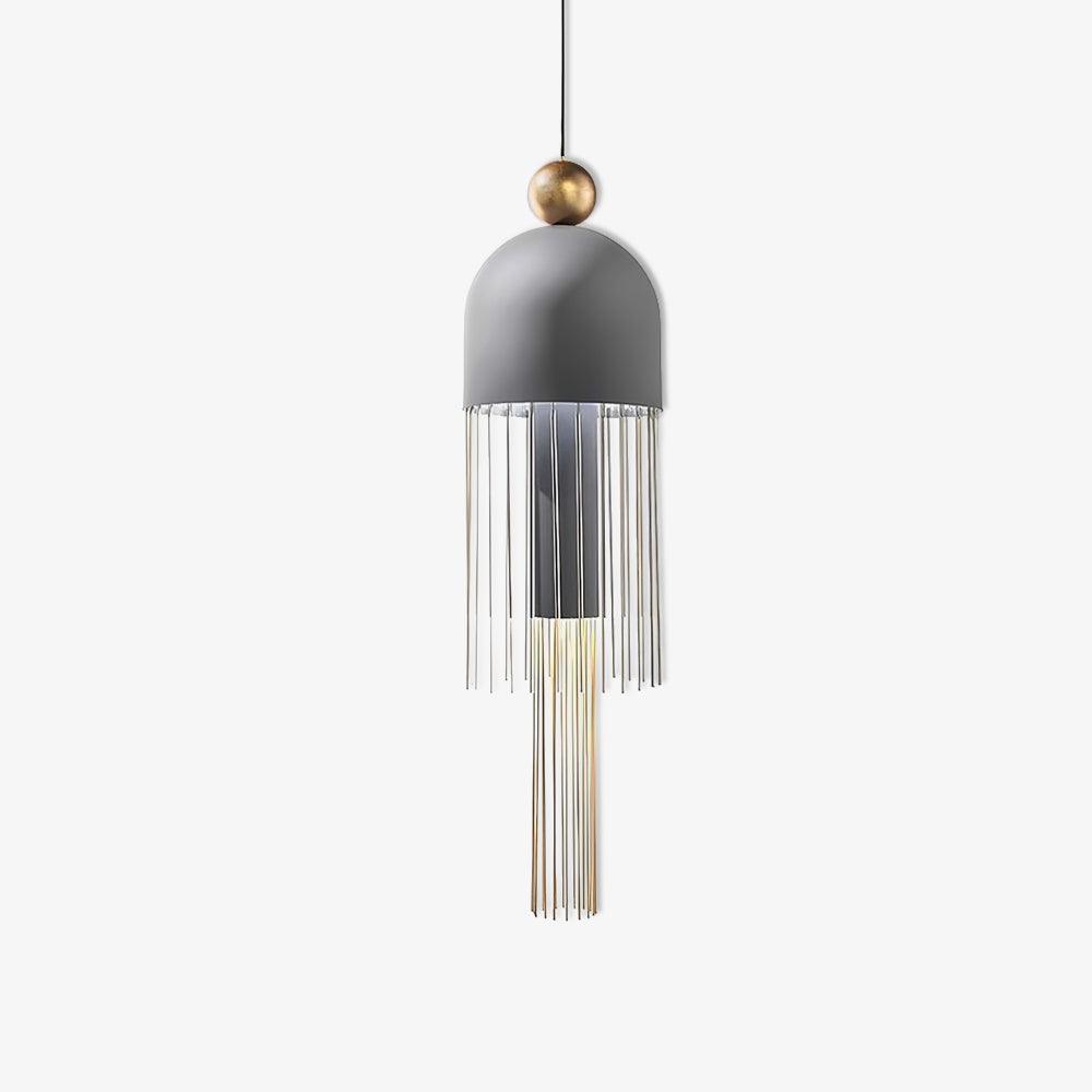 Style A isolated grey dome pendant with a long central fringe