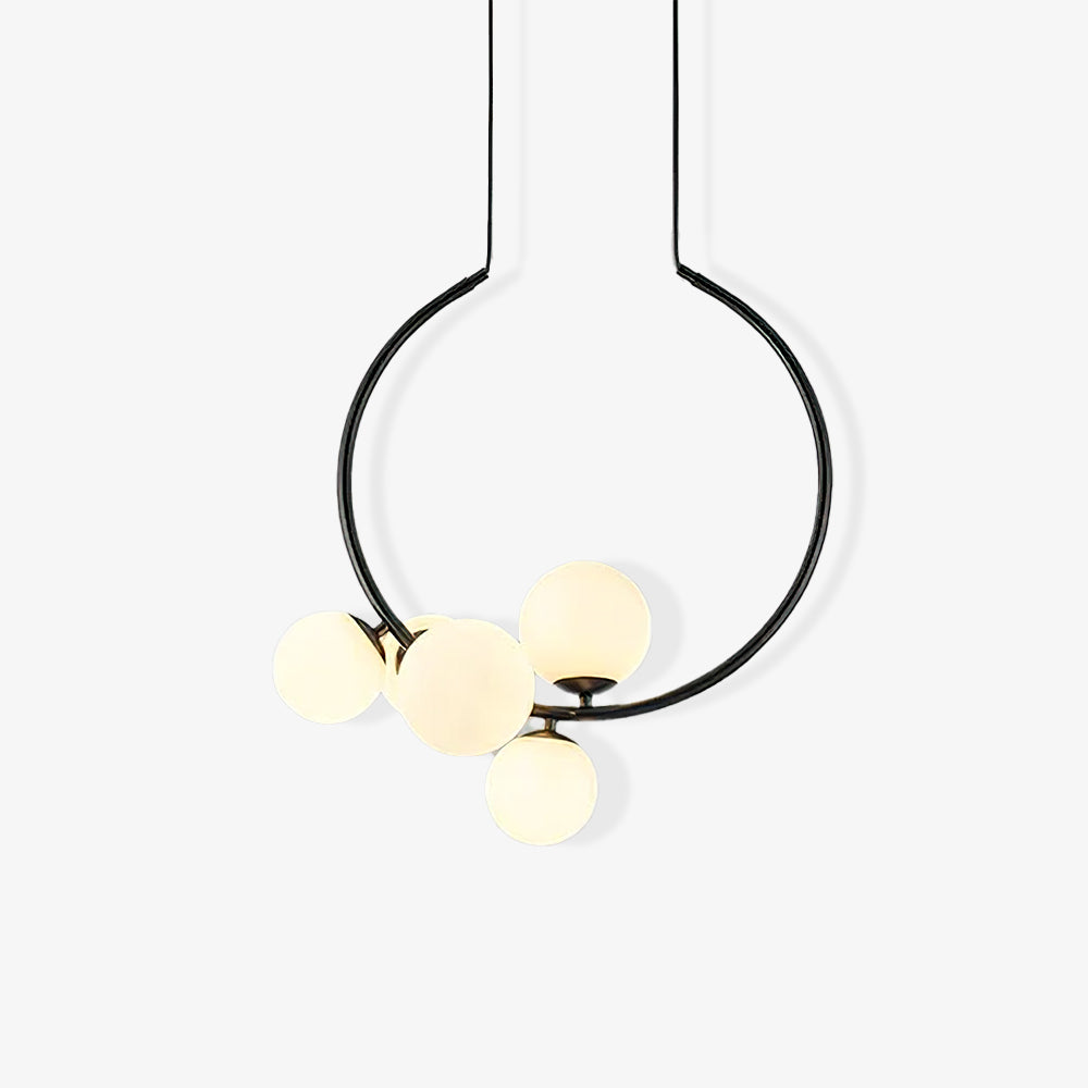 Black pendant ring with lower globe cluster illuminated