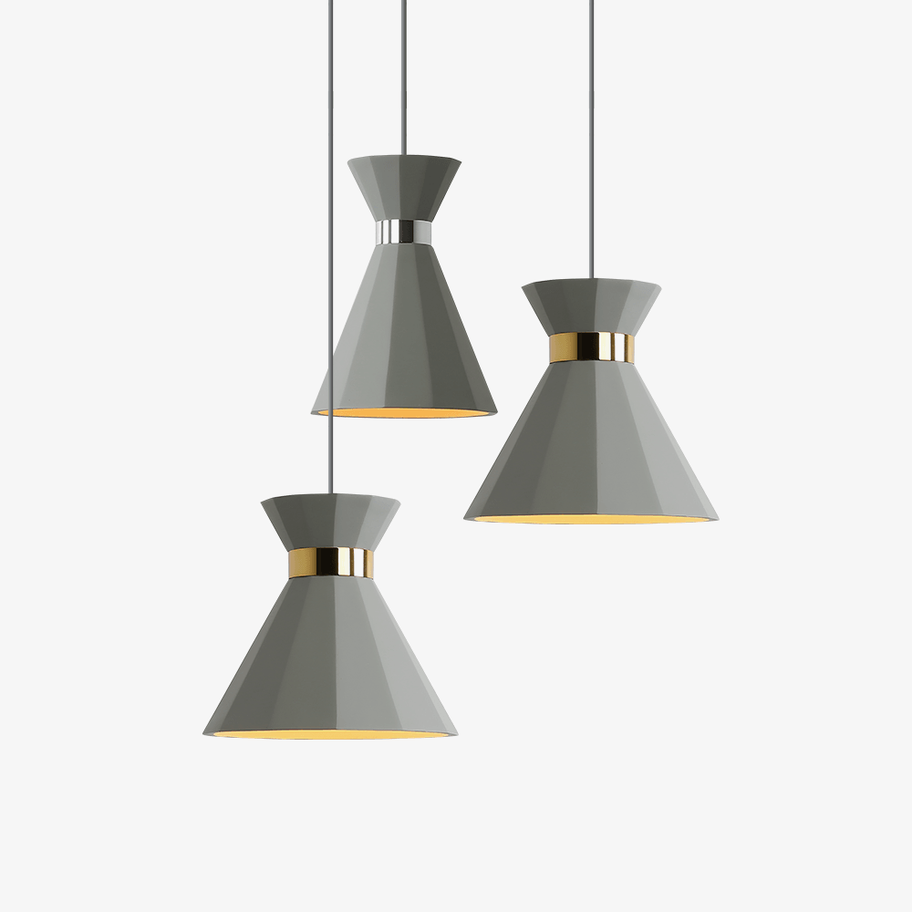 Three grey pendants showing different shade proportions