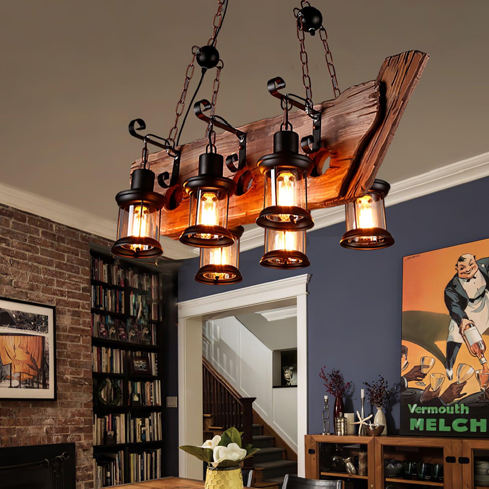 Nautical Industrial Style Wooden Chandelier - Cueteks