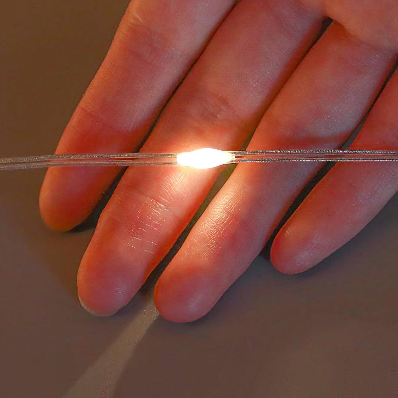 Fine light wire and illuminated LED close-up