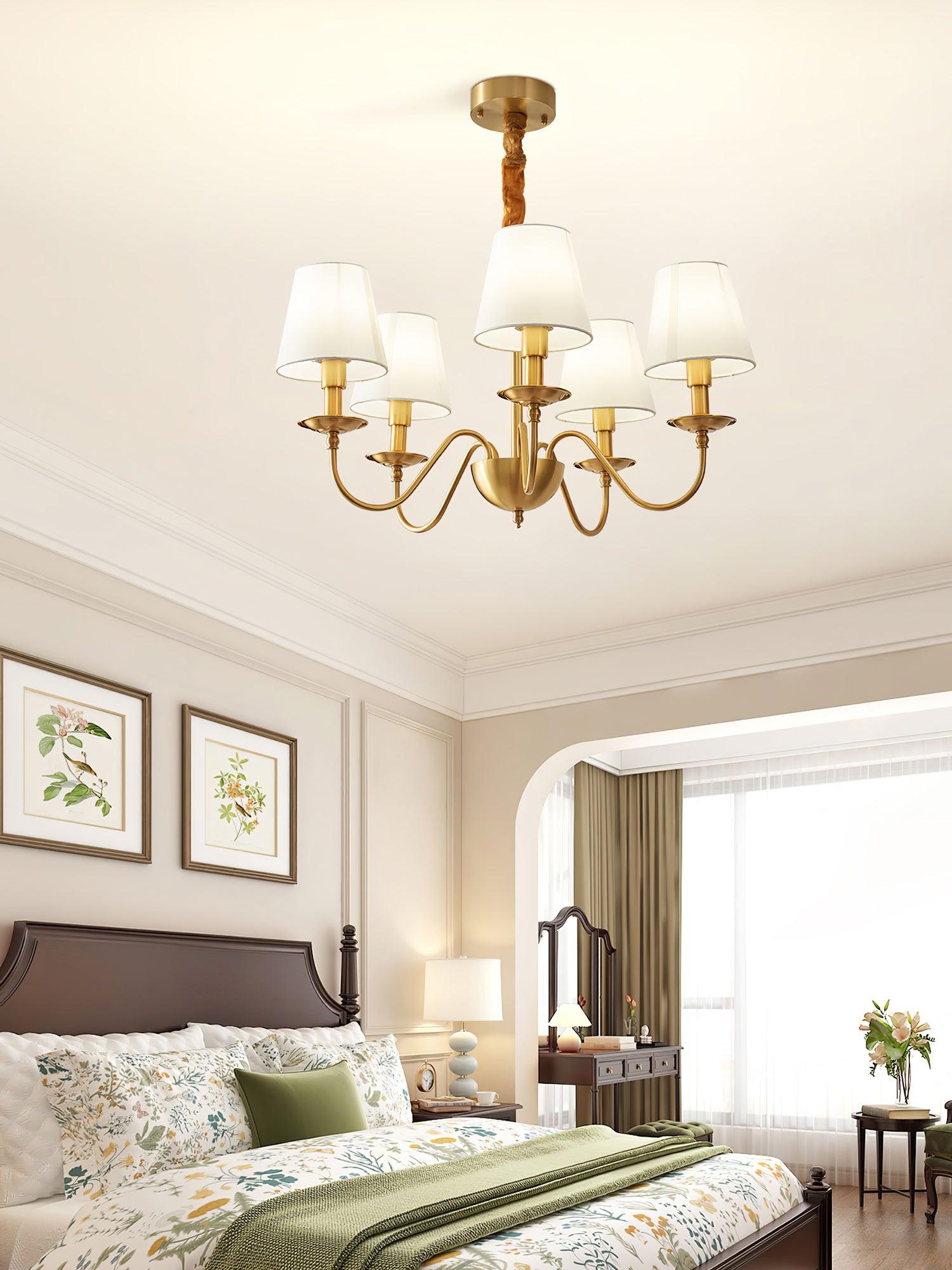 Tapered Fabric Brass Chandelier - Cueteks