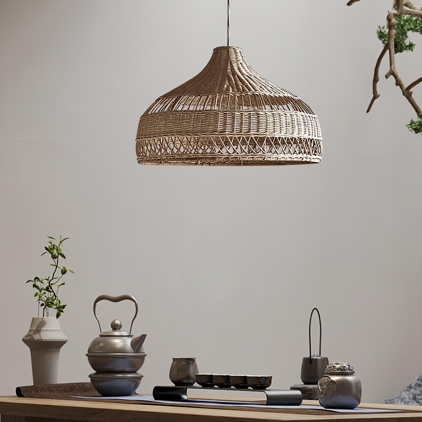 Artisanal Rattan Dome Pendant Lamp - Cueteks