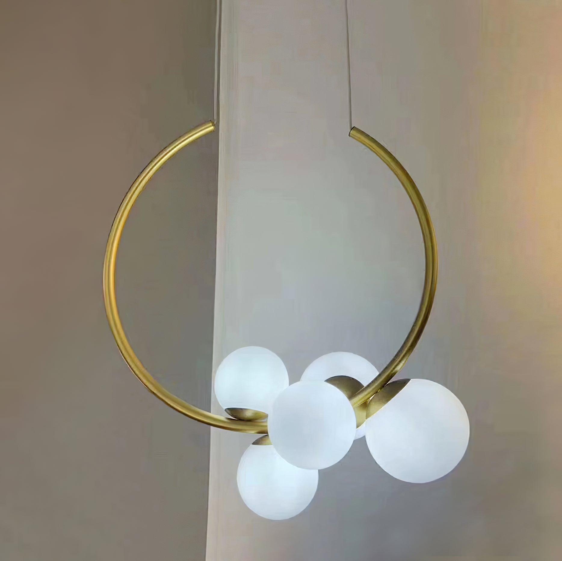 Gold Glass Bubble pendant with white globe cluster