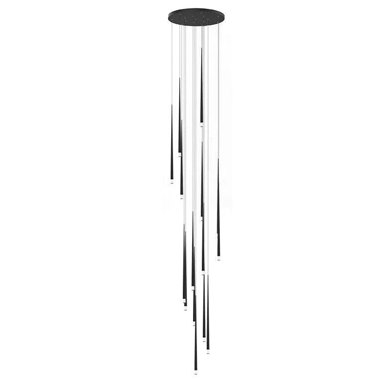 Fifteen-light round-canopy pendant cascade with black 100 cm tapered tubes