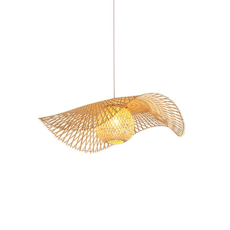 Wavy bamboo frame with a glowing woven centre on white