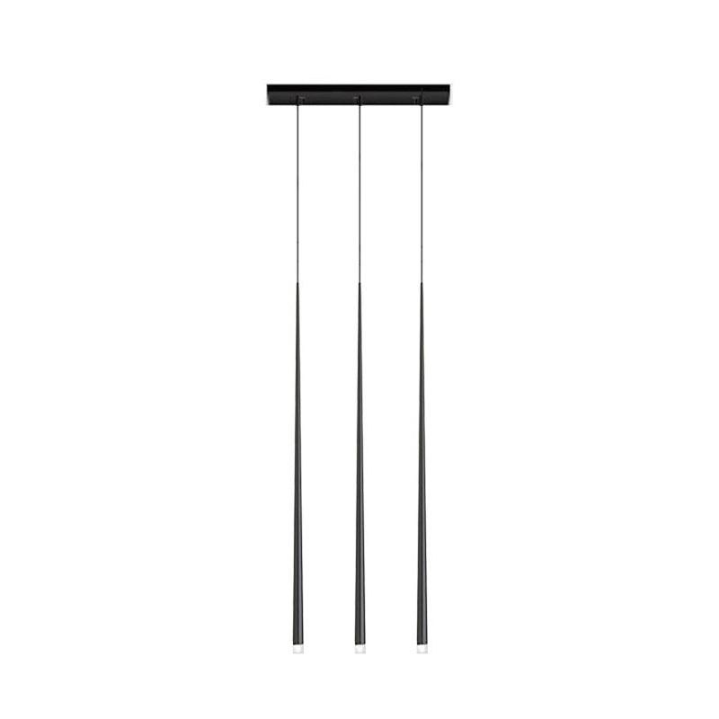 Three-light Slender Cone linear pendant with black rectangular canopy and 100 cm tubes
