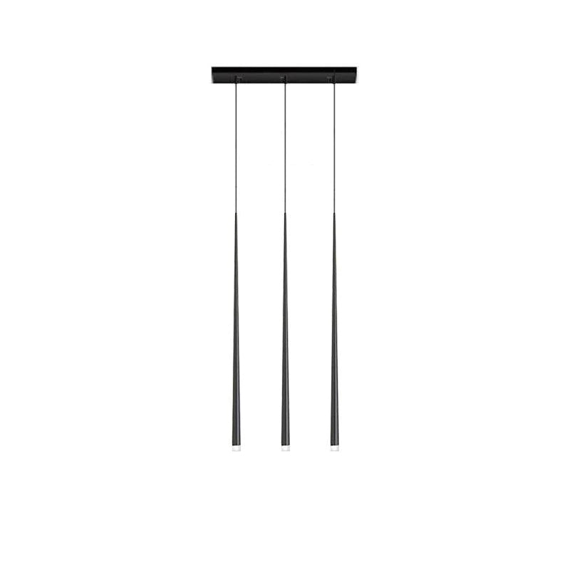 Three-light Slender Cone linear pendant with black rectangular canopy and 60 cm tubes